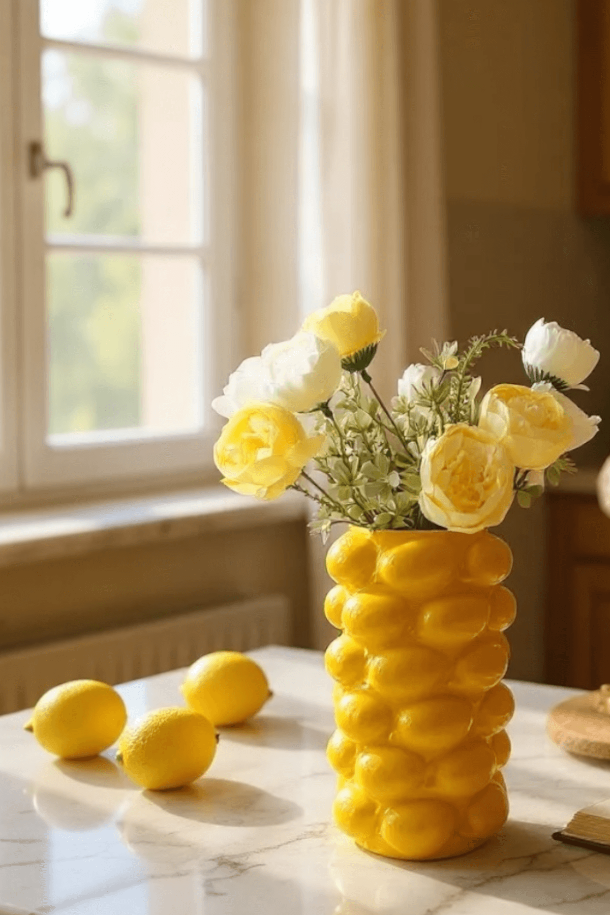El Yapımı Limon Desenli Epoksi Kaplama Büyük Dekoratif Vazo 20 cm – Çiçeklik & Ev Süsü
