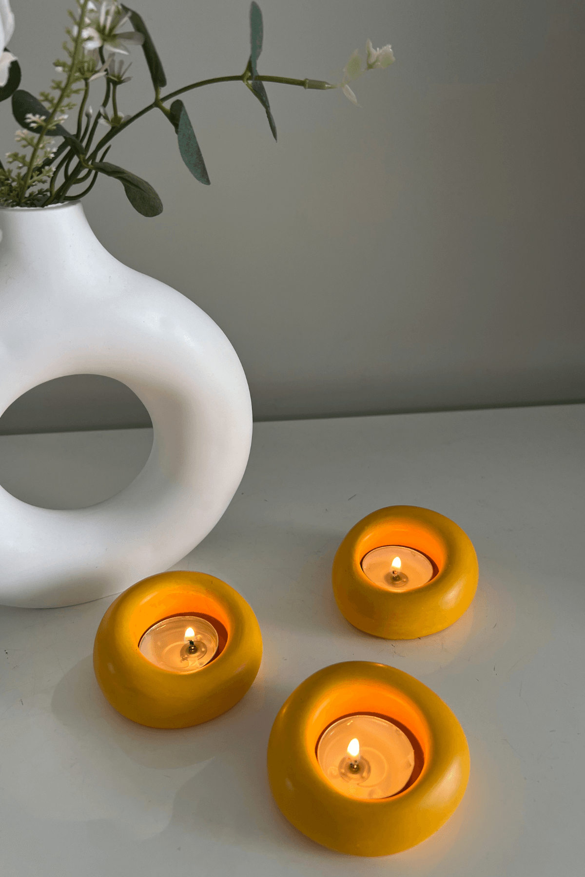 El Yapımı Taş Tozu 3’lü Tea Light Mumluk Seti | Dekoratif Mumluk | Renkli Ev Hediyesi