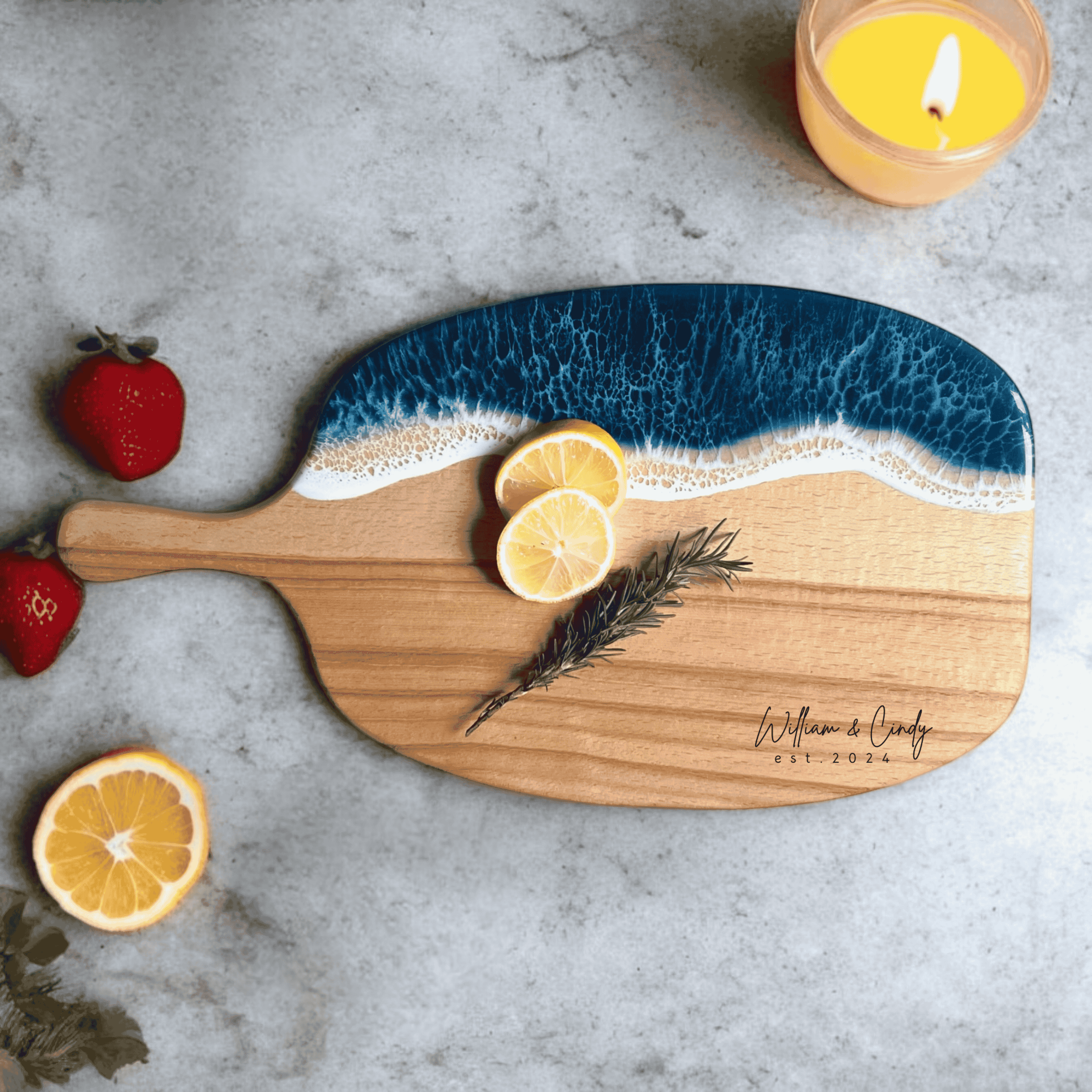 Handcrafted Beech Wood Oval Epoxy Wave Pattern Serving Board – A Chic and Natural Touch for the Kitchen  