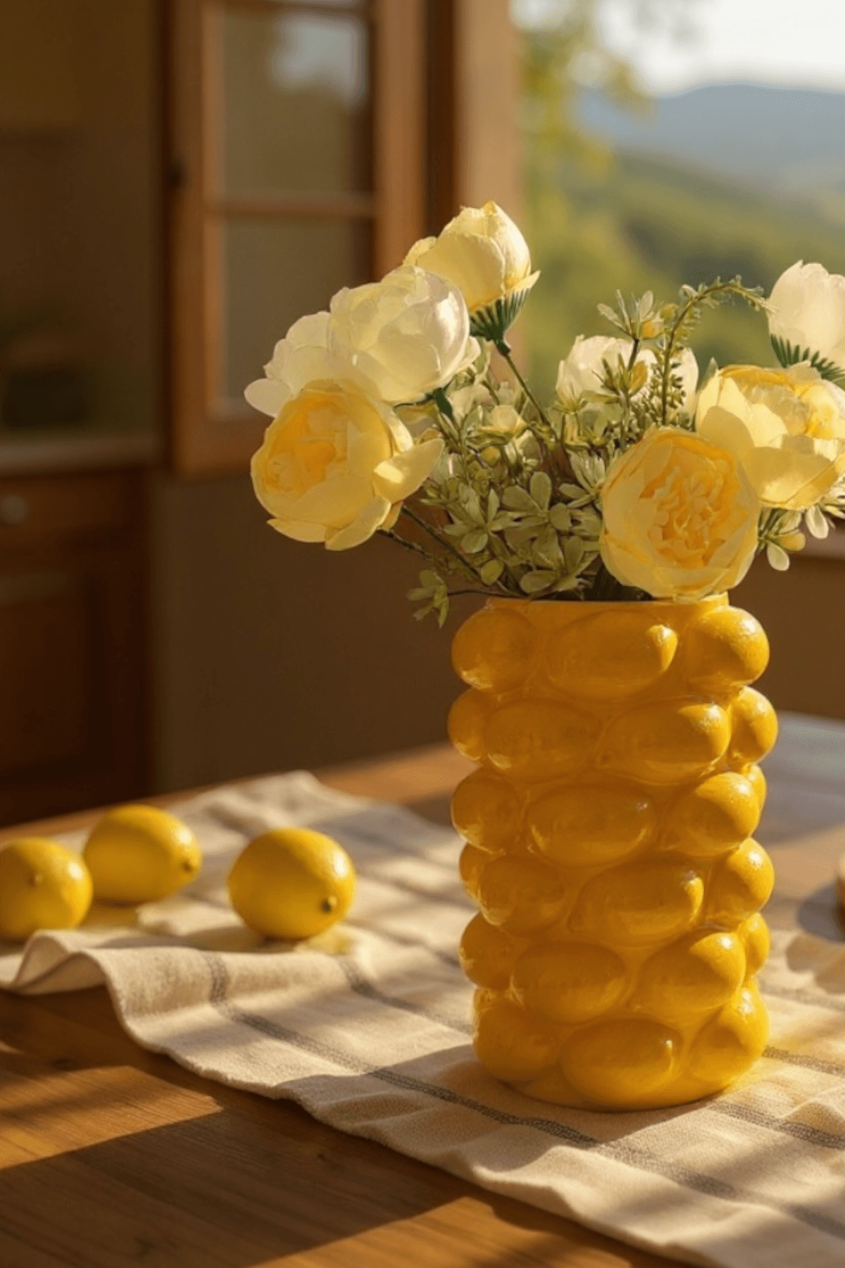 El Yapımı Limon Desenli Epoksi Kaplama Büyük Dekoratif Vazo 20 cm – Çiçeklik & Ev Süsü
