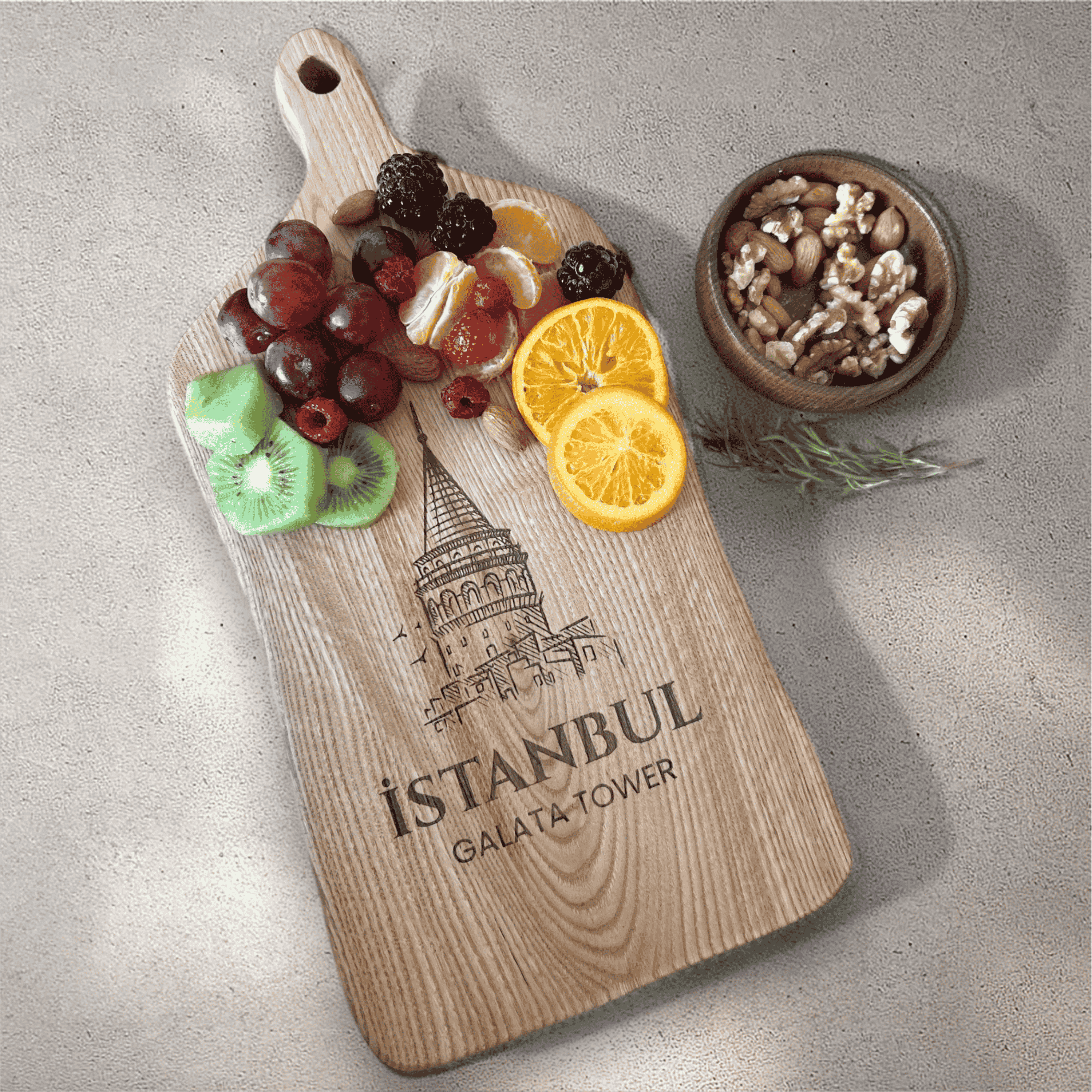 City-Themed Natural Wood Cutting and Serving Board – Customizable, Laser-Engraved, Decorative and Functional Gift