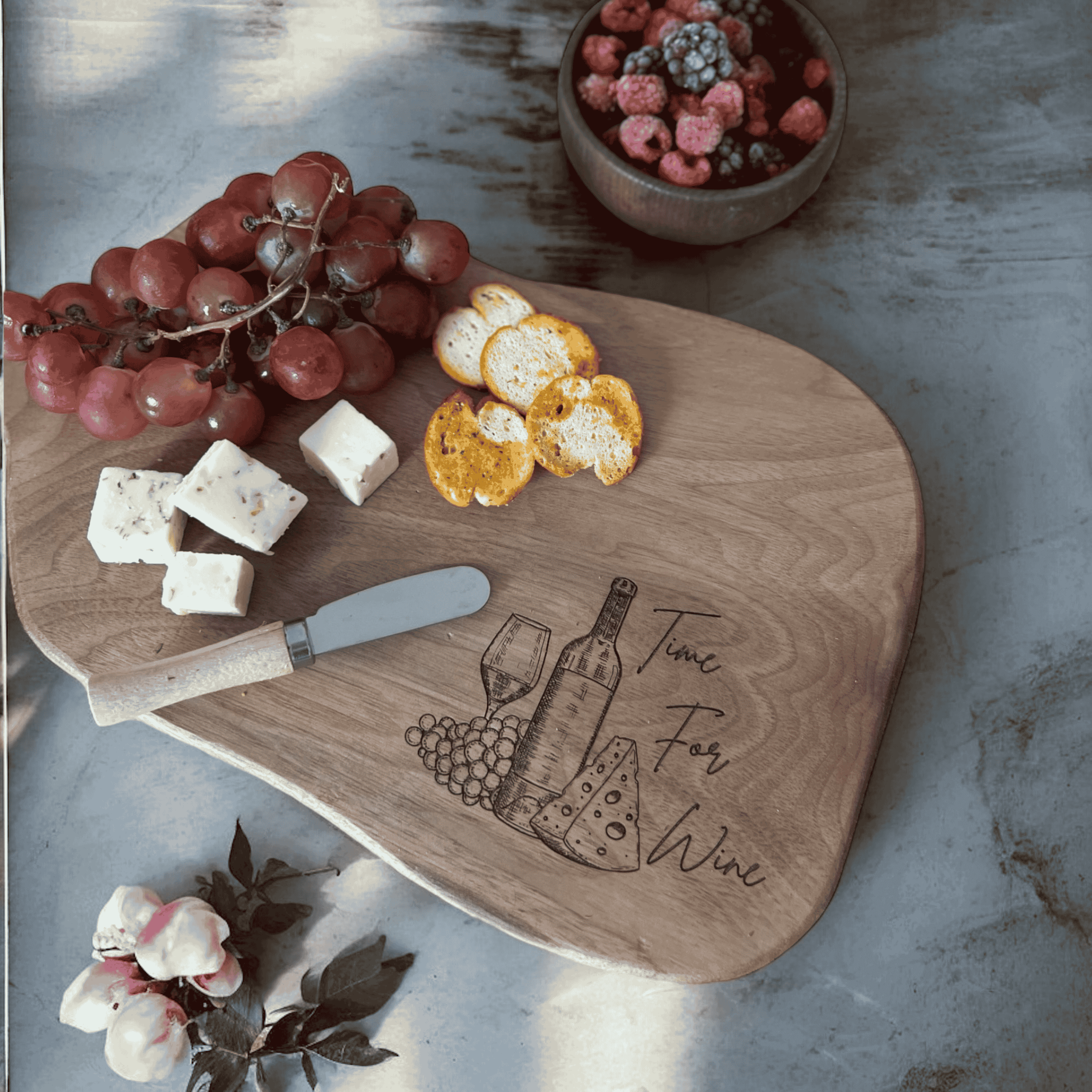 Handcrafted Walnut Wood Charcuterie and Cutting Board – Wine and Cheese Serving Platter, Customizable Wooden Serving Board  