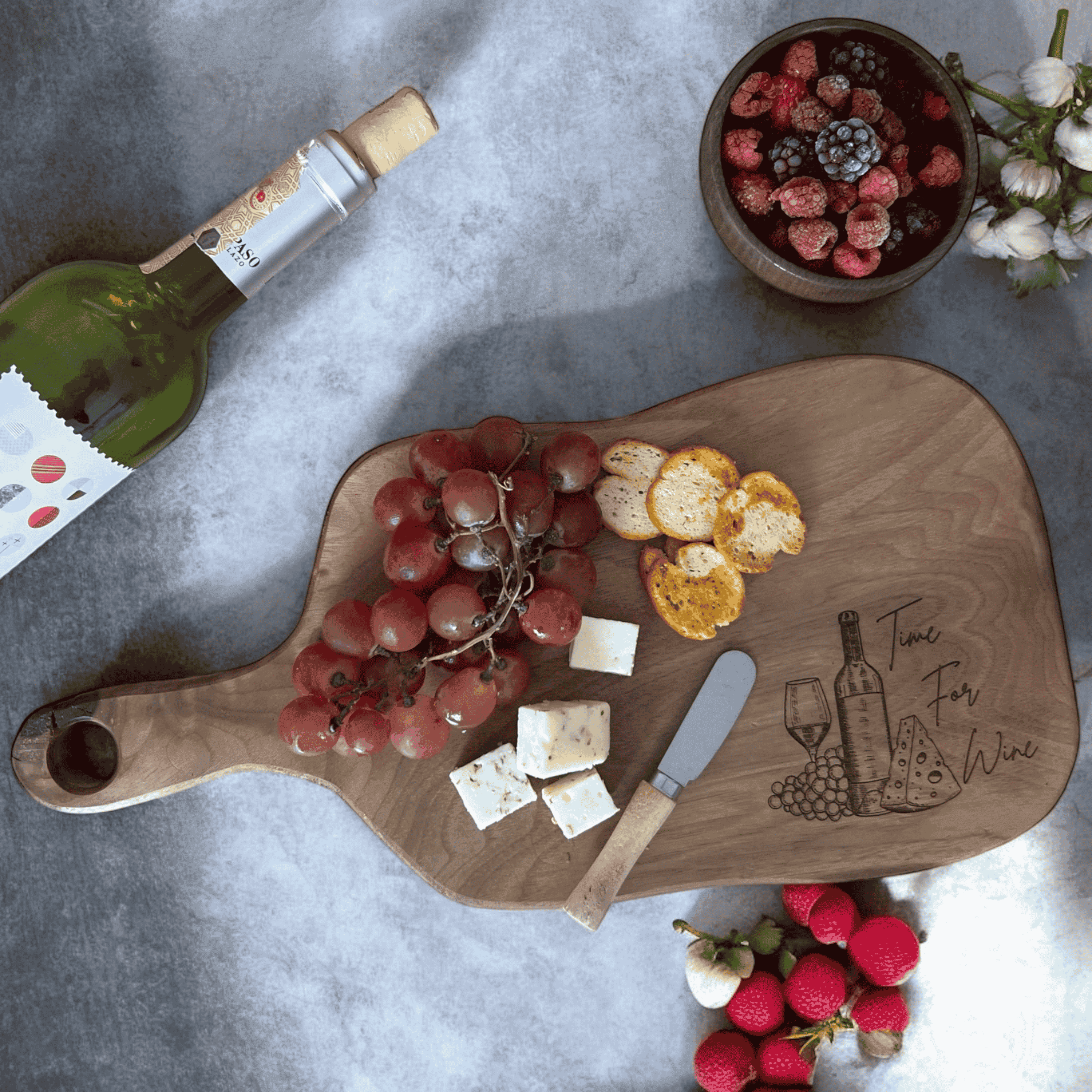 Handcrafted Walnut Wood Charcuterie and Cutting Board – Wine and Cheese Serving Platter, Customizable Wooden Serving Board  