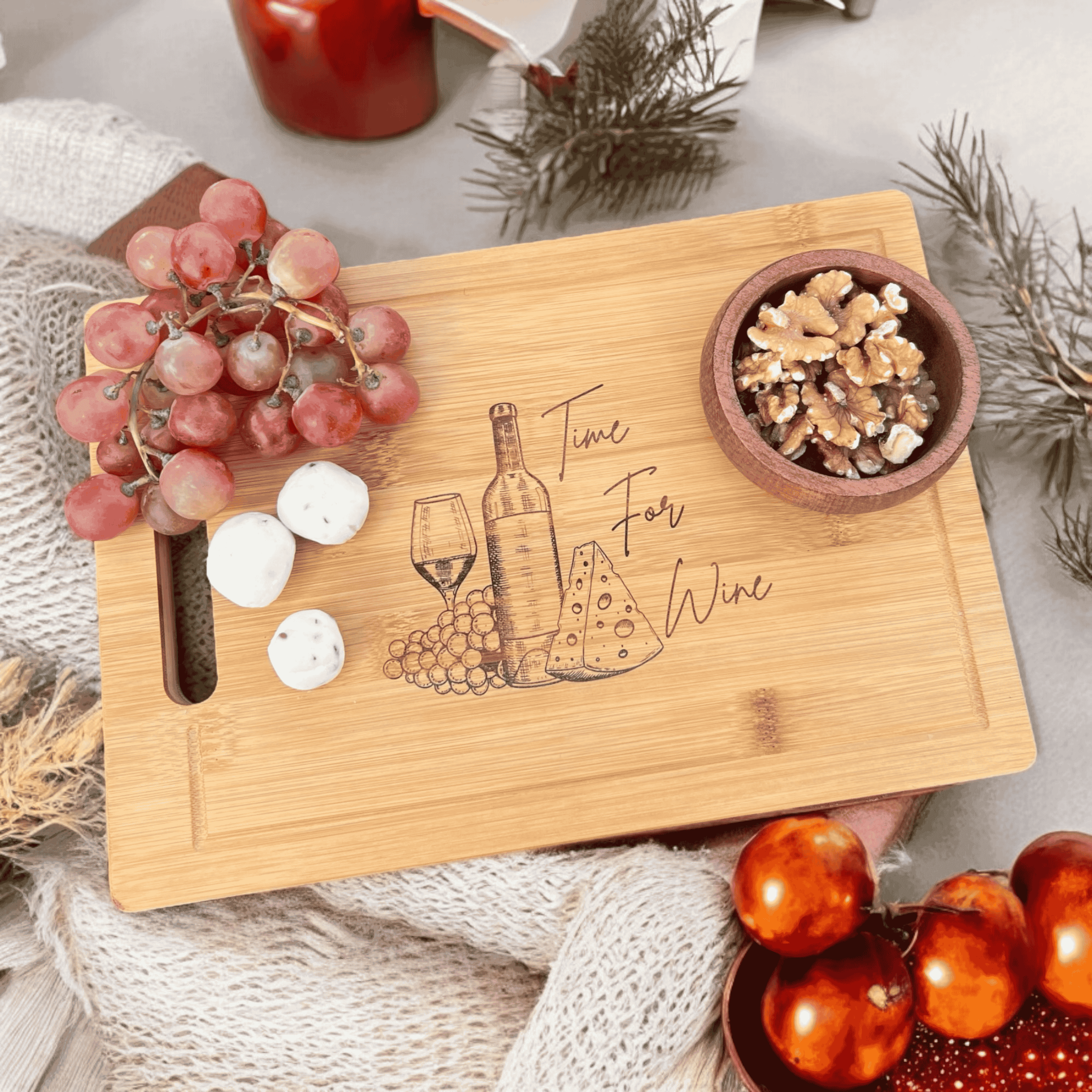 Bamboo Wine Serving Board – Laser-Engraved Cheese and Charcuterie Board / Bamboo Cutting Board