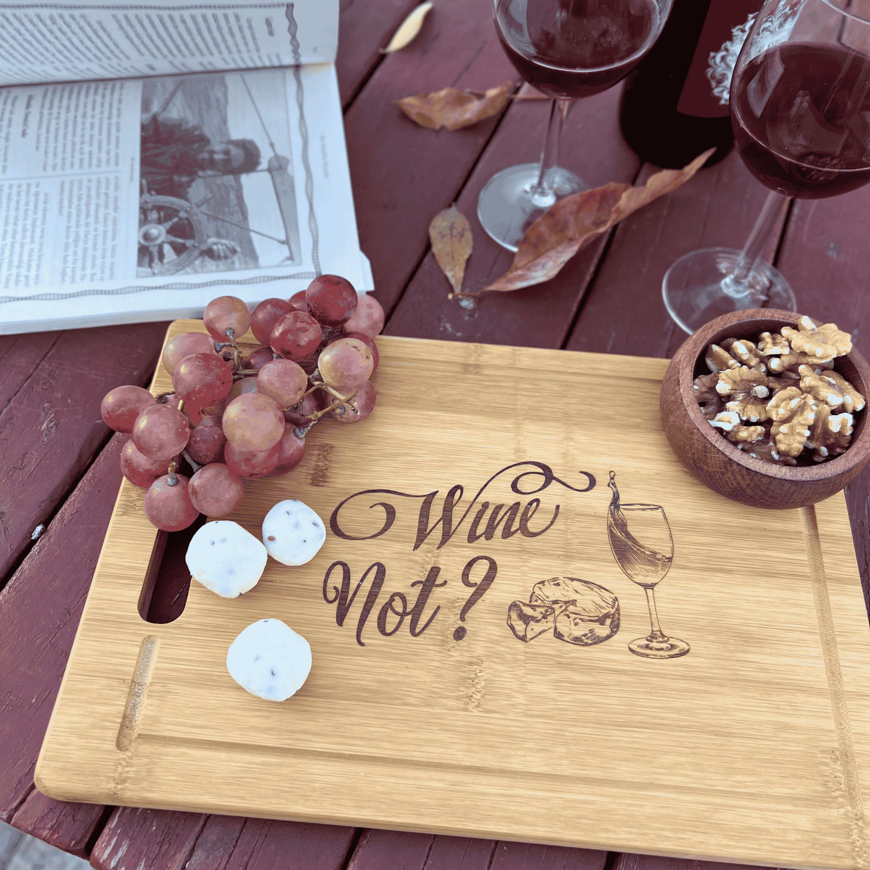 Bamboo Wine Serving Board – Laser-Engraved Cheese and Charcuterie Board / Bamboo Cutting Board