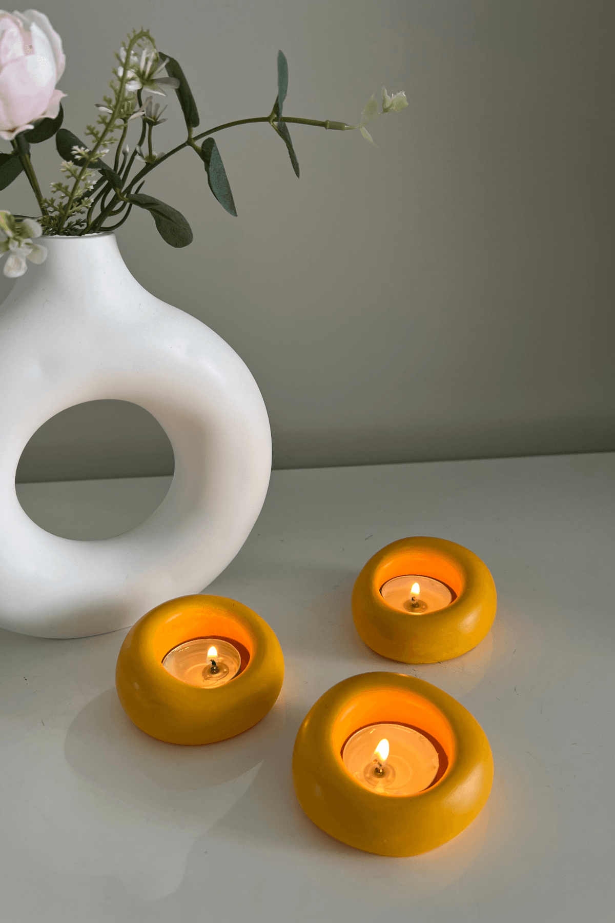 El Yapımı Taş Tozu 3’lü Tea Light Mumluk Seti | Dekoratif Mumluk | Renkli Ev Hediyesi