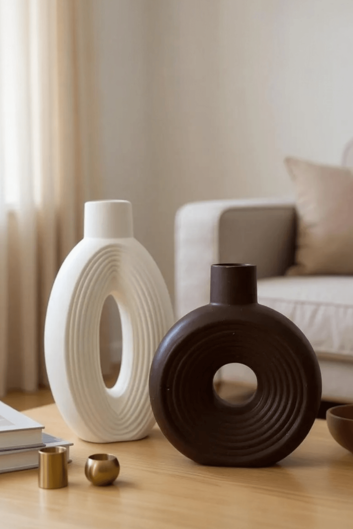 El Yapımı Taş Tozu 2’li Dekoratif Vazo Seti | Modern Salon ve Ev Dekorasyon Objesi