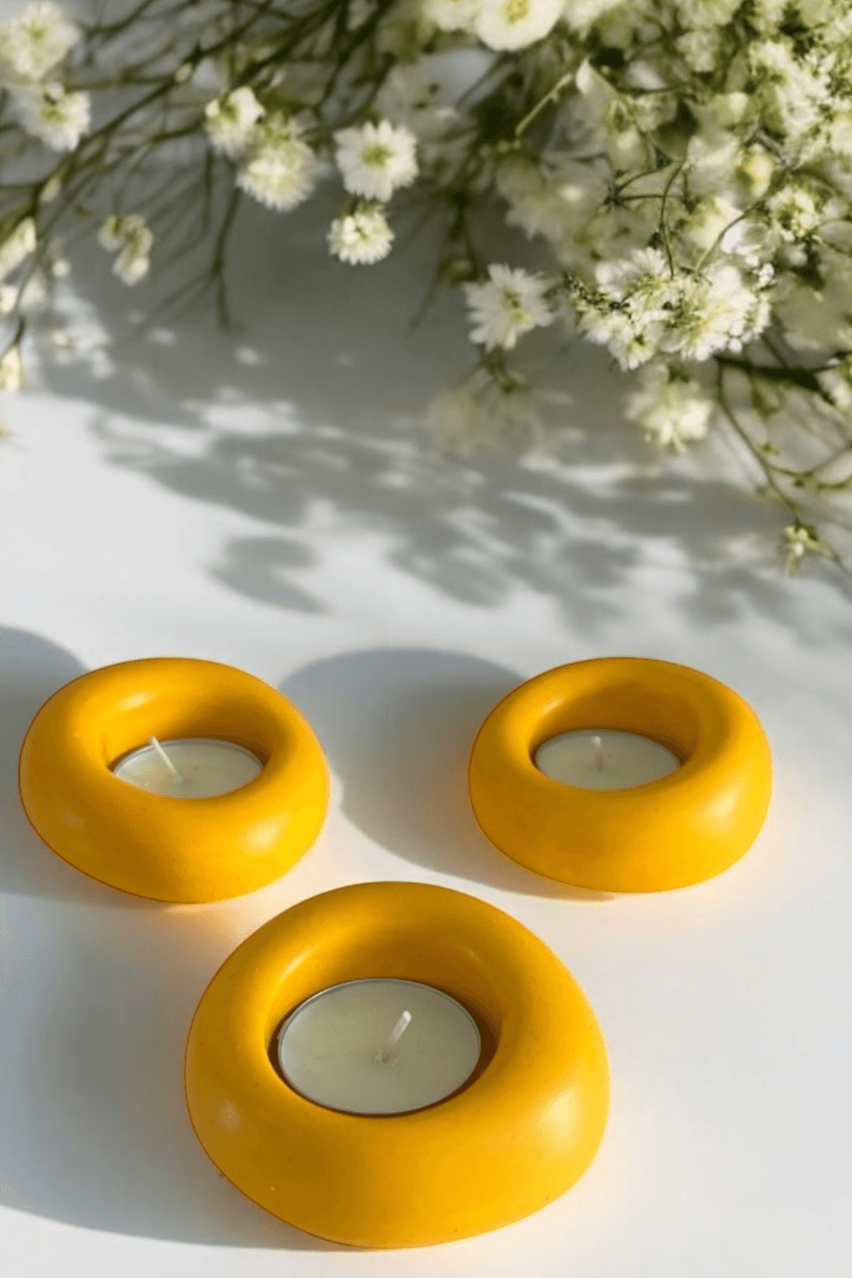 El Yapımı Taş Tozu 3’lü Tea Light Mumluk Seti | Dekoratif Mumluk | Renkli Ev Hediyesi