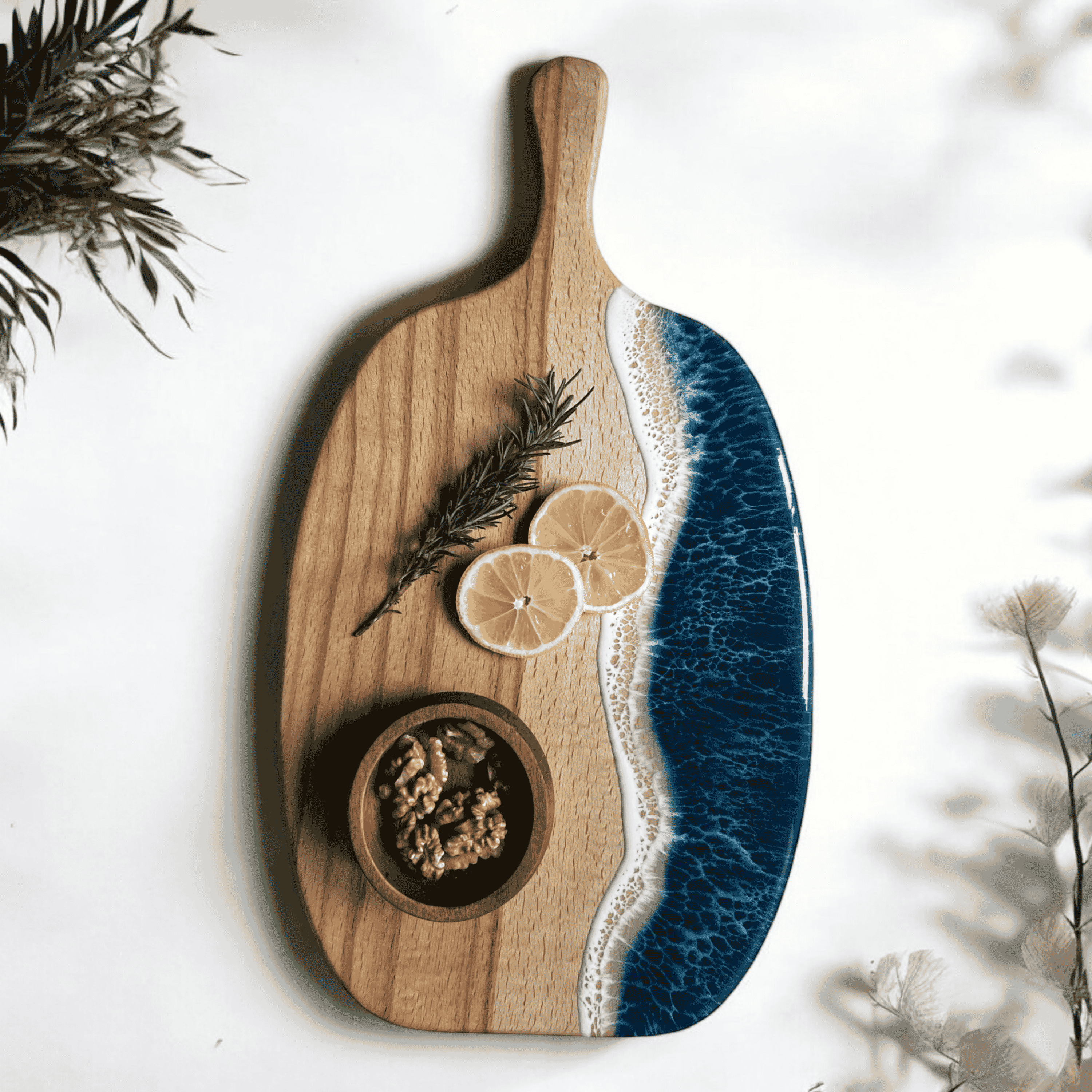 Handcrafted Beech Wood Oval Epoxy Wave Pattern Serving Board – A Chic and Natural Touch for the Kitchen  