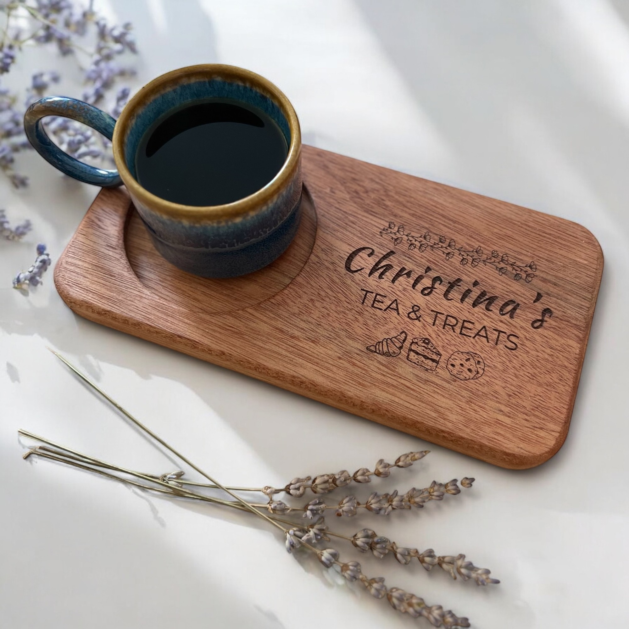 Personalized Sipo Wood Coffee Serving Tray