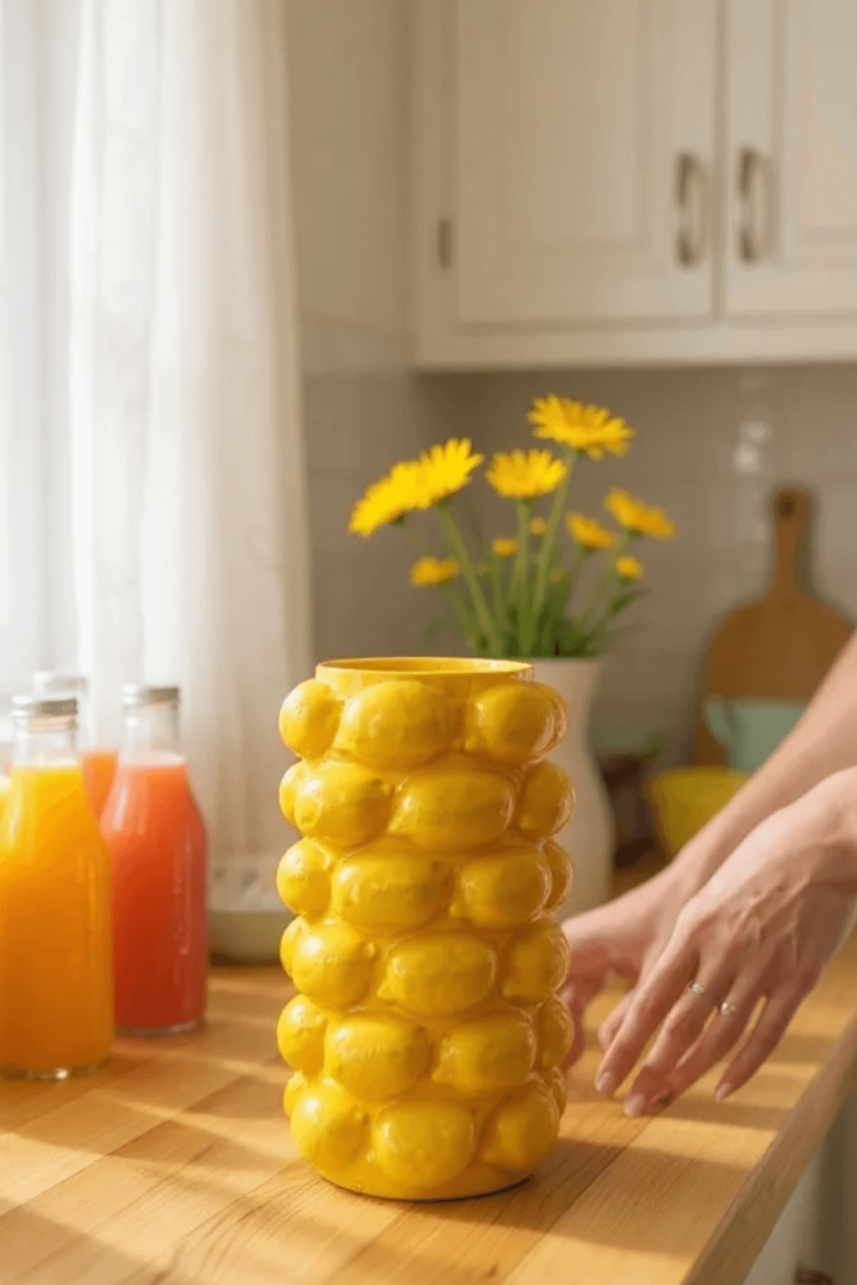 El Yapımı Limon Desenli Epoksi Kaplama Büyük Dekoratif Vazo 20 cm – Çiçeklik & Ev Süsü