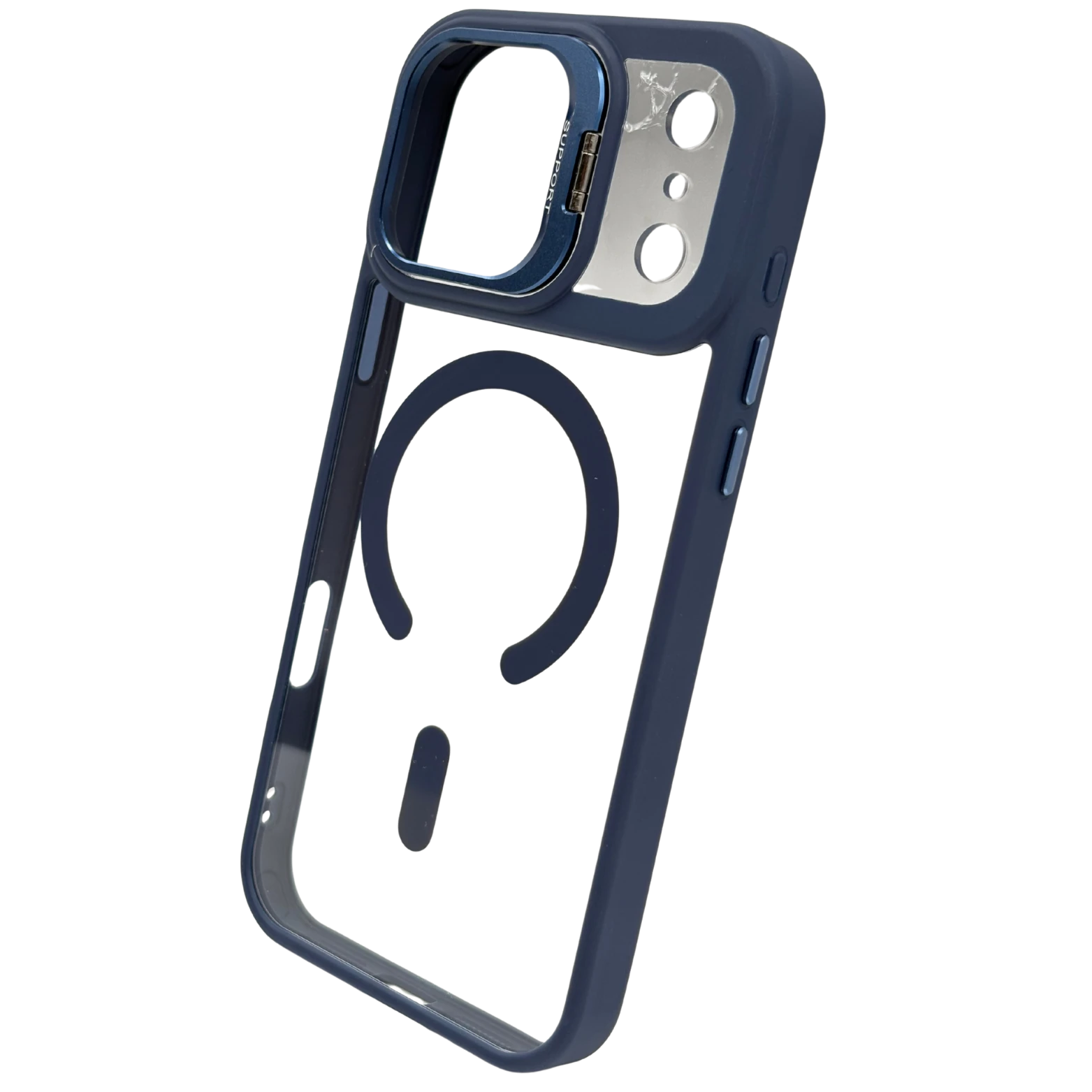 iPhone Uyumlu | Rongo MagSafe Kapak – Şeffaf + Stand - Lacivert