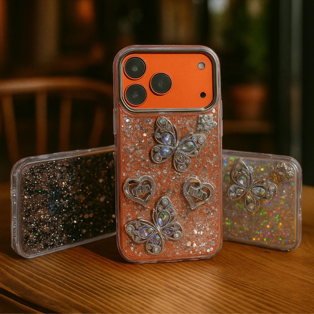 iPhone Uyumlu | Wings Kelebek Kapak – 3D Taşlı Kelebek Detayı