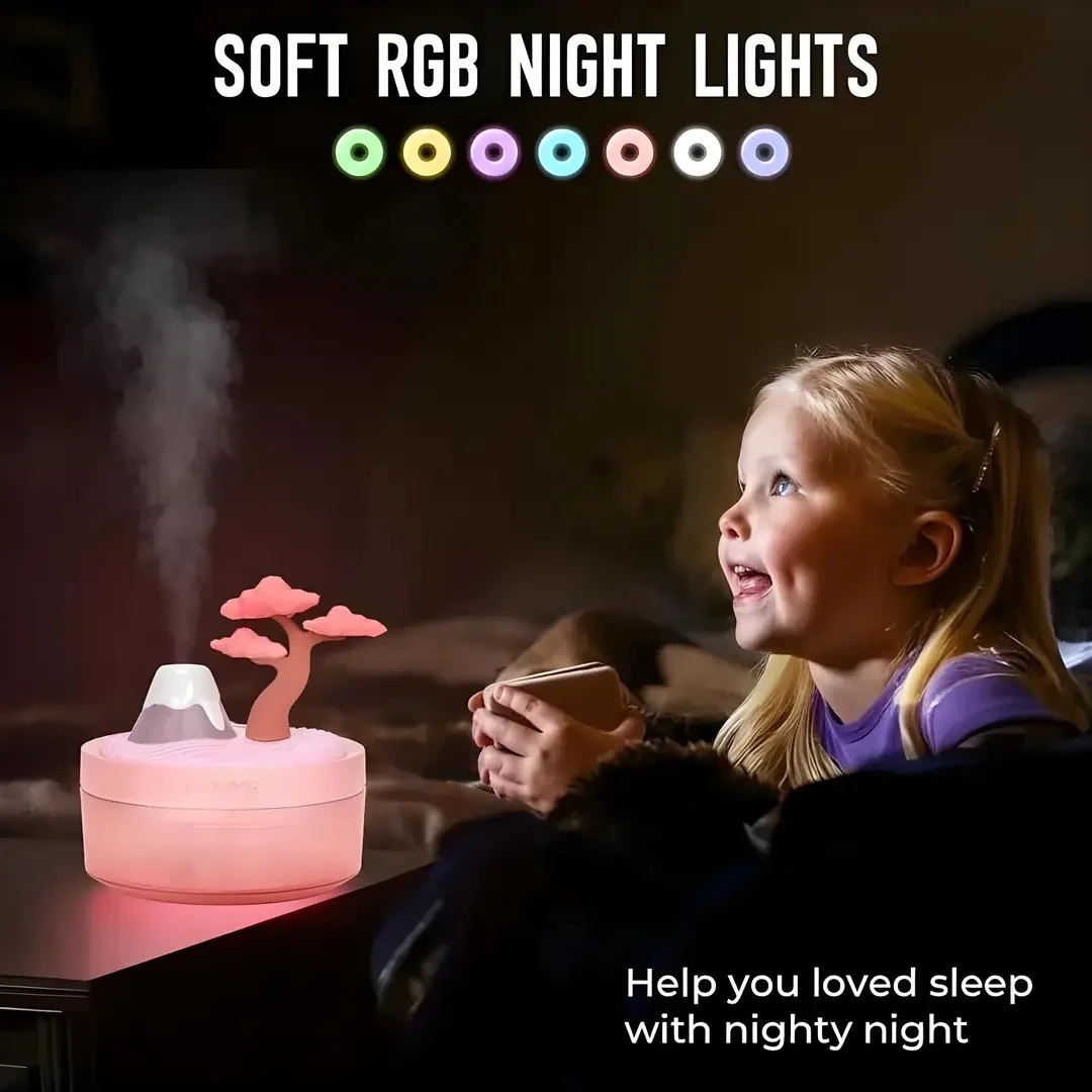 Manzara Görünümlü Hava Nemlendirici – 260 ml Su Haznesi + 7 Renk LED Gece Lambası + Çift Mod Püskürtme