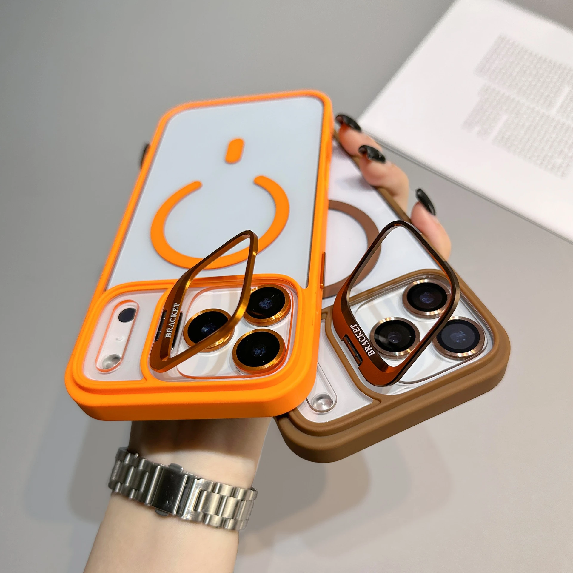 iPhone Uyumlu | Rongo MagSafe Kapak – Şeffaf + Stand - Lacivert