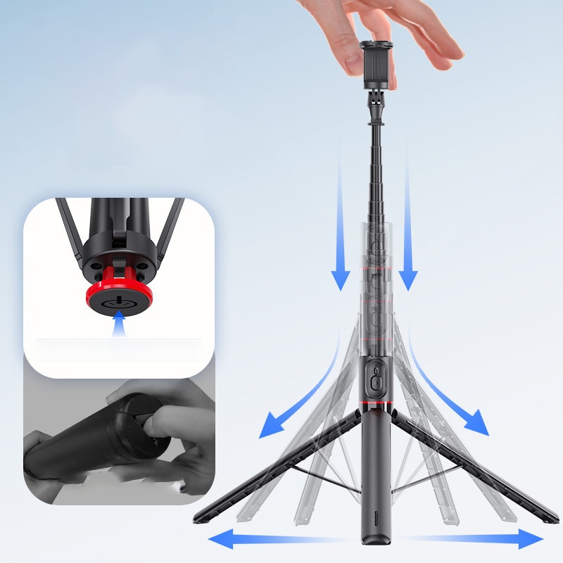 Otomatik Tripod – 177 cm Uzunluk | Bluetooth Kumandalı + Otomatik Açılır Mekanizma + Katlanabilir