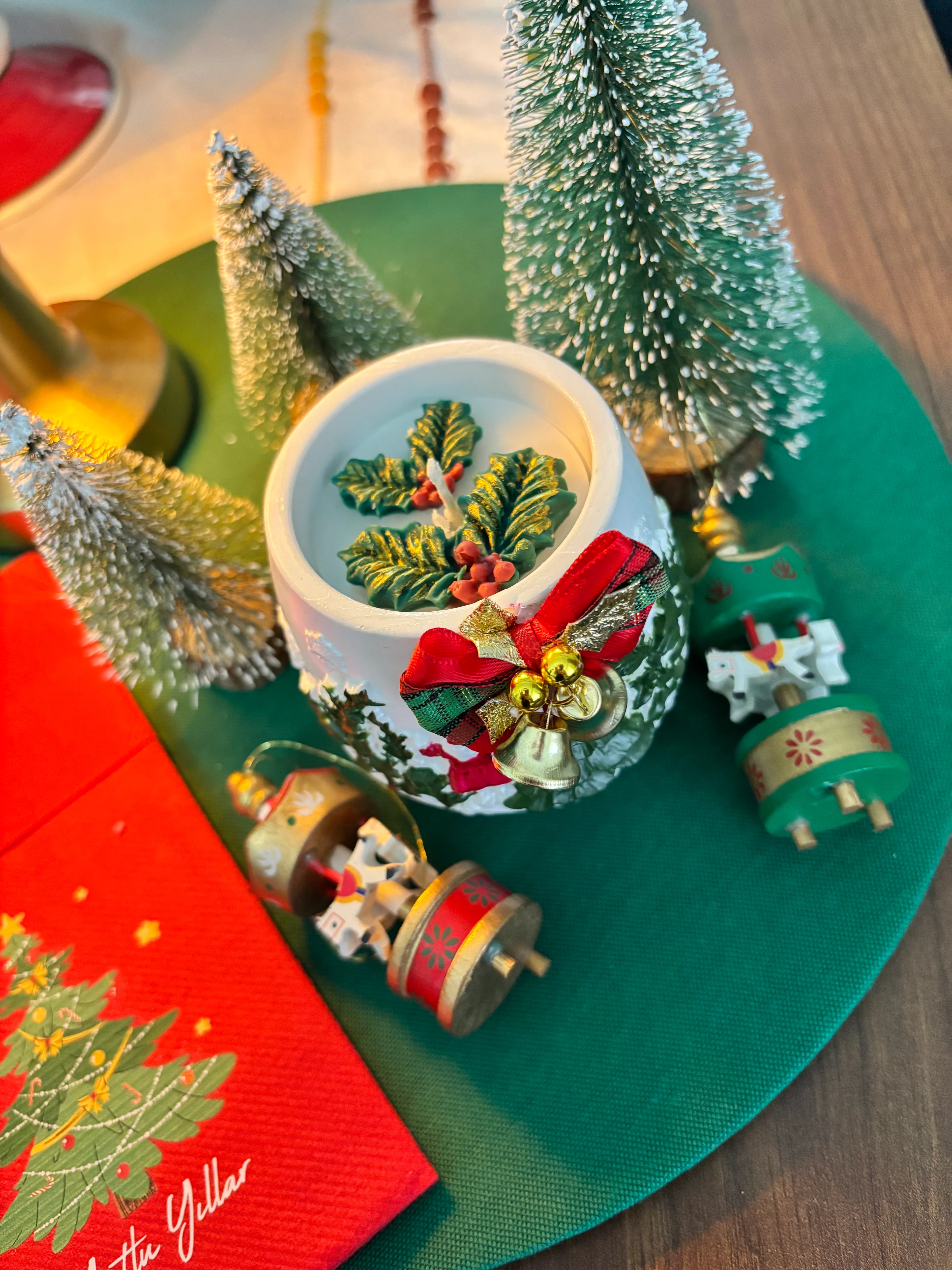 El Yapımı Yılbaşı Temalı Taş Mumluk