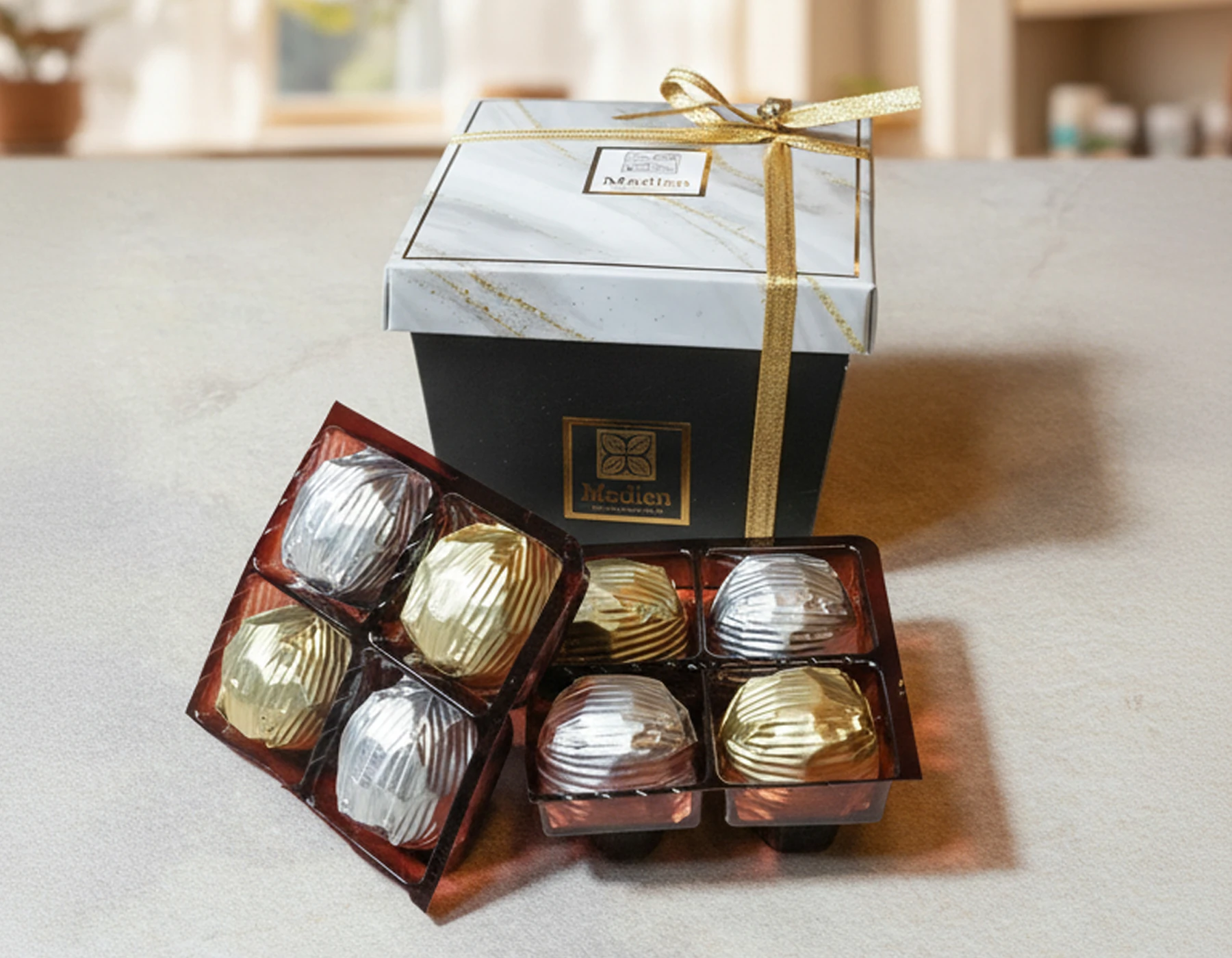 8'li Sargılı Gri Çikolata Kutusu