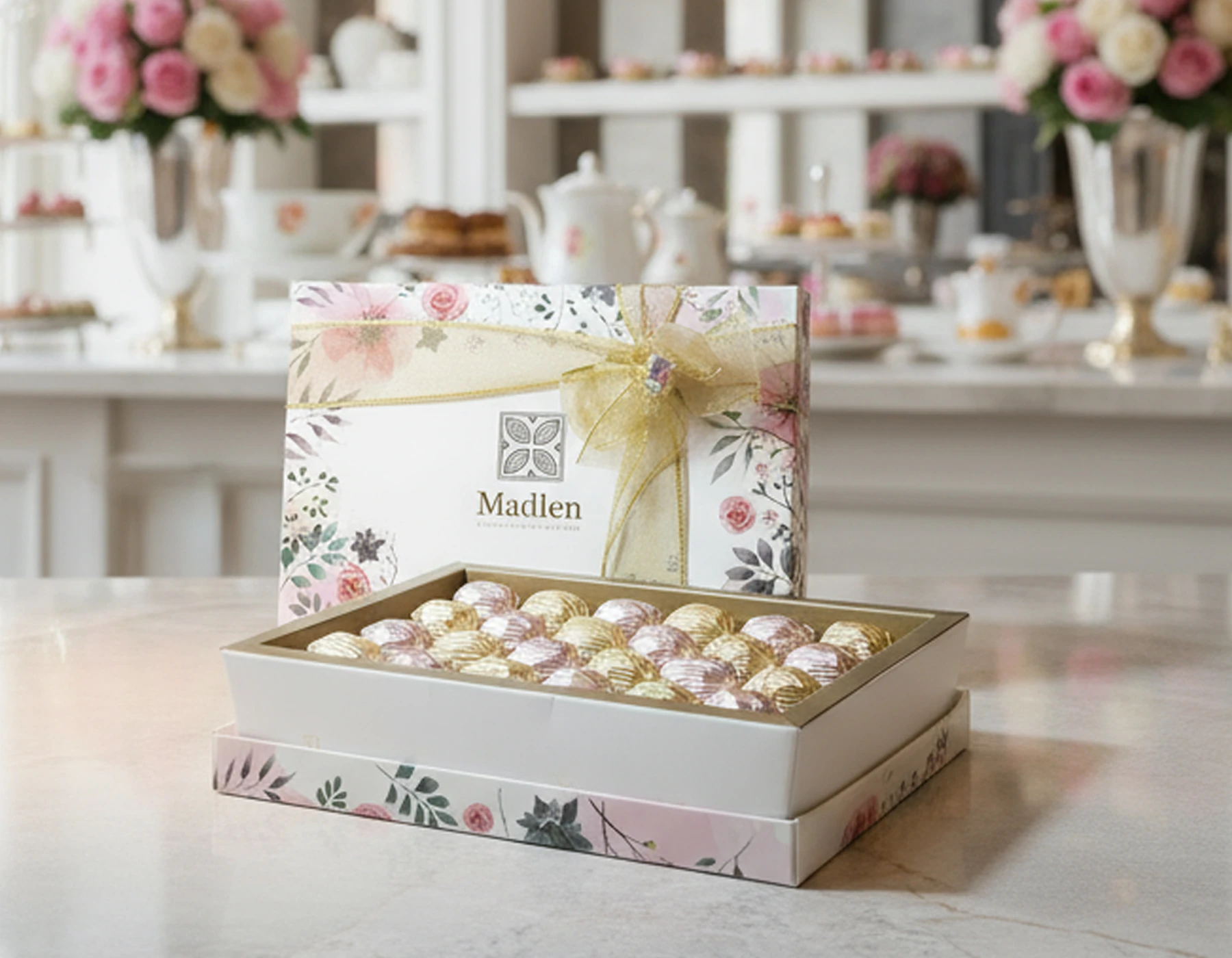 24'lü Sargılı Çiçekli Çikolata Kutusu 