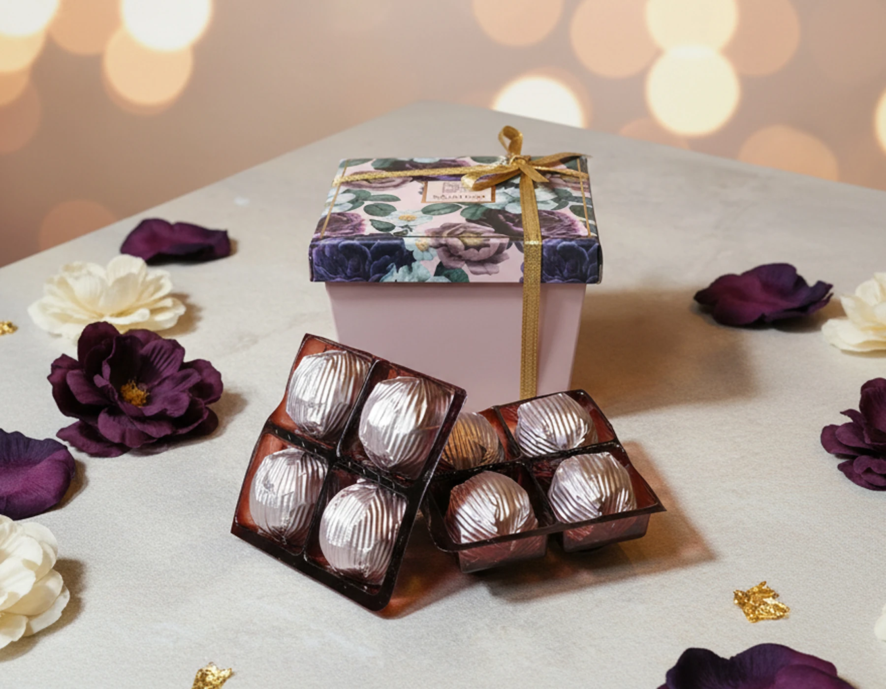 8'li Sargılı Çiçekli Çikolata Kutusu