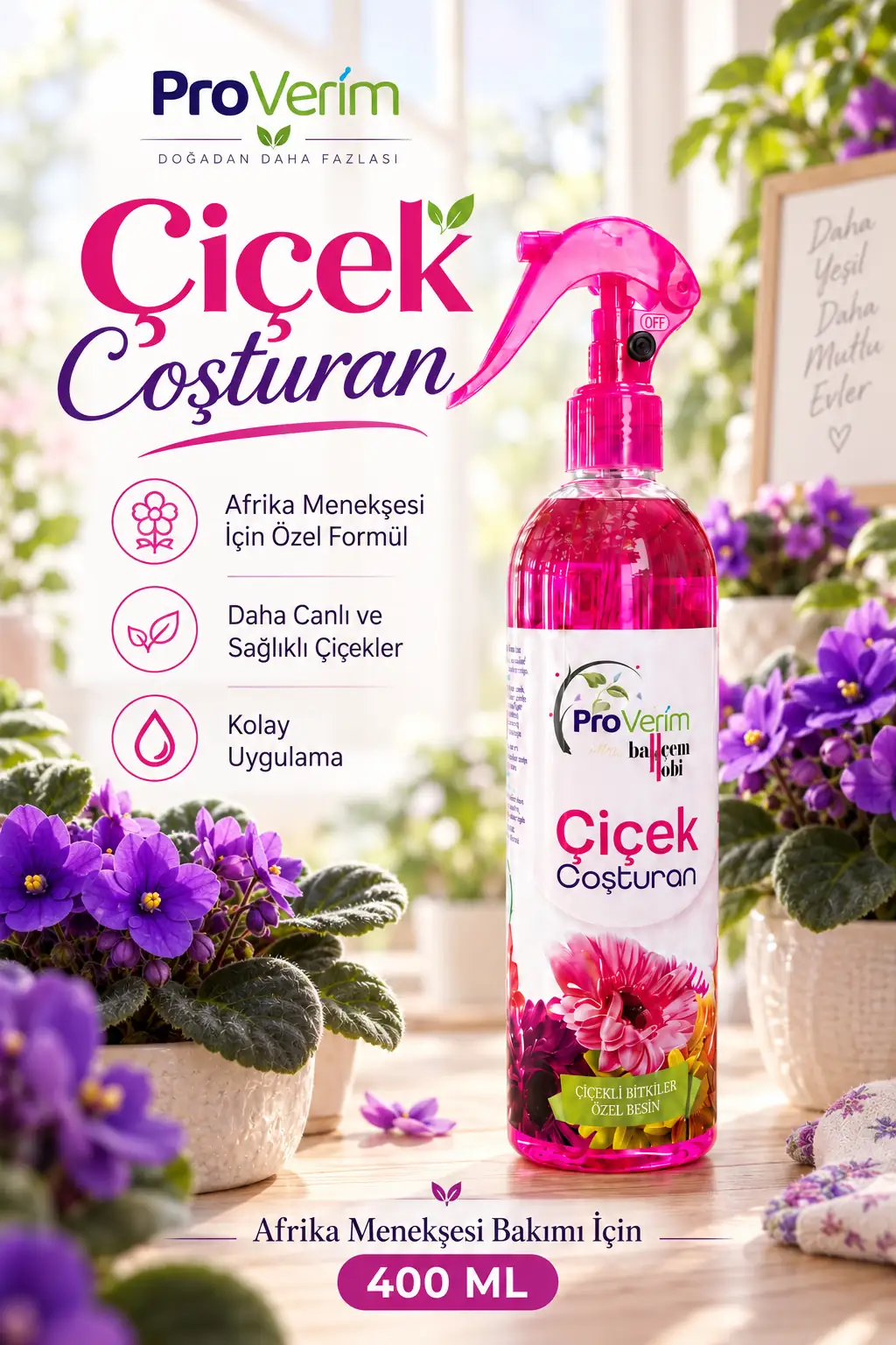 Afrika Menekşesi için Bitki Besini Sprey 400 ml – Proverim Çiçek Coşturan