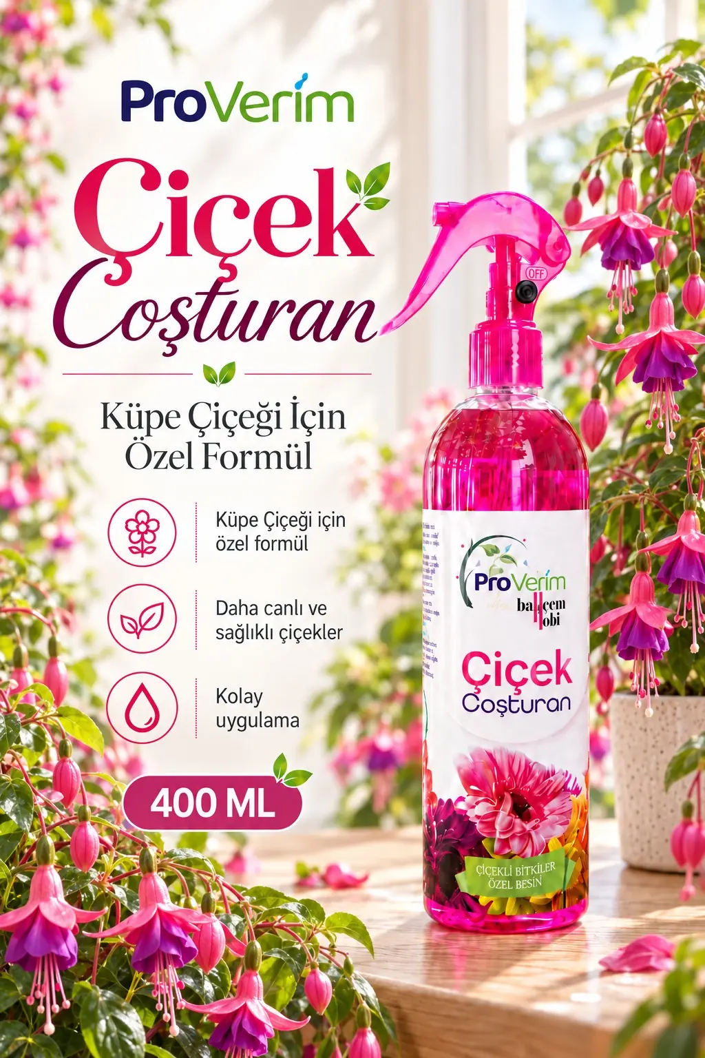 Küpe Çiçeği için Bitki Besini Sprey 400 ml – Proverim Çiçek Coşturan