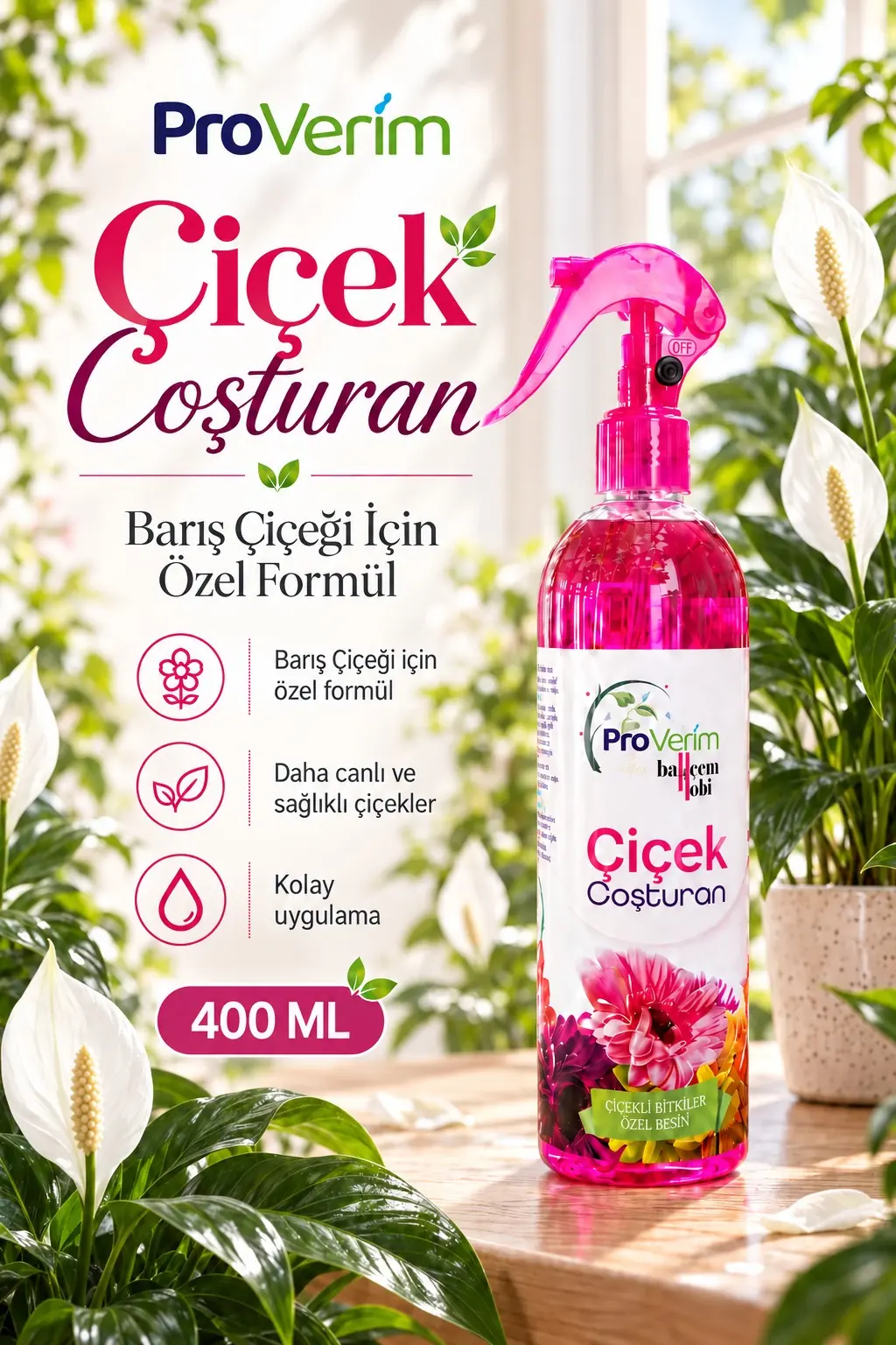 Barış Çiçeği için Bitki Besini Sprey 400 ml – Proverim Çiçek Coşturan