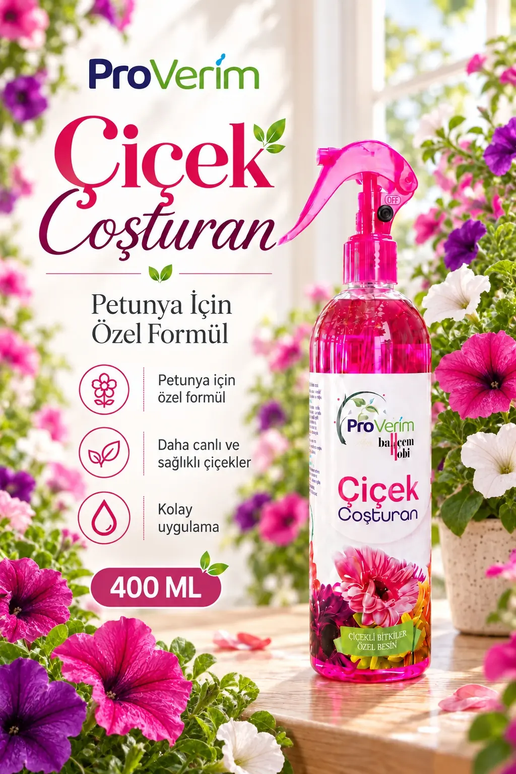 Petunya için Bitki Besini Sprey 400 ml – Proverim Çiçek Coşturan