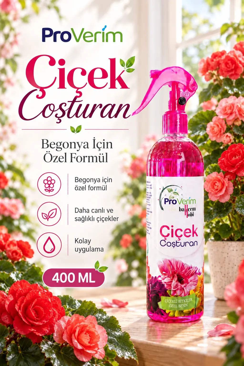 Begonya için Bitki Besini Sprey 400 ml – Proverim Çiçek Coşturan