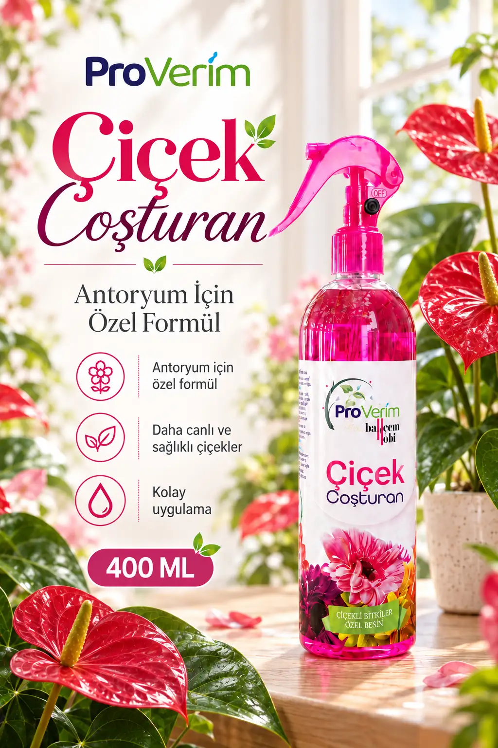 Antoryum için Bitki Besini Sprey 400 ml – Proverim Çiçek Coşturan