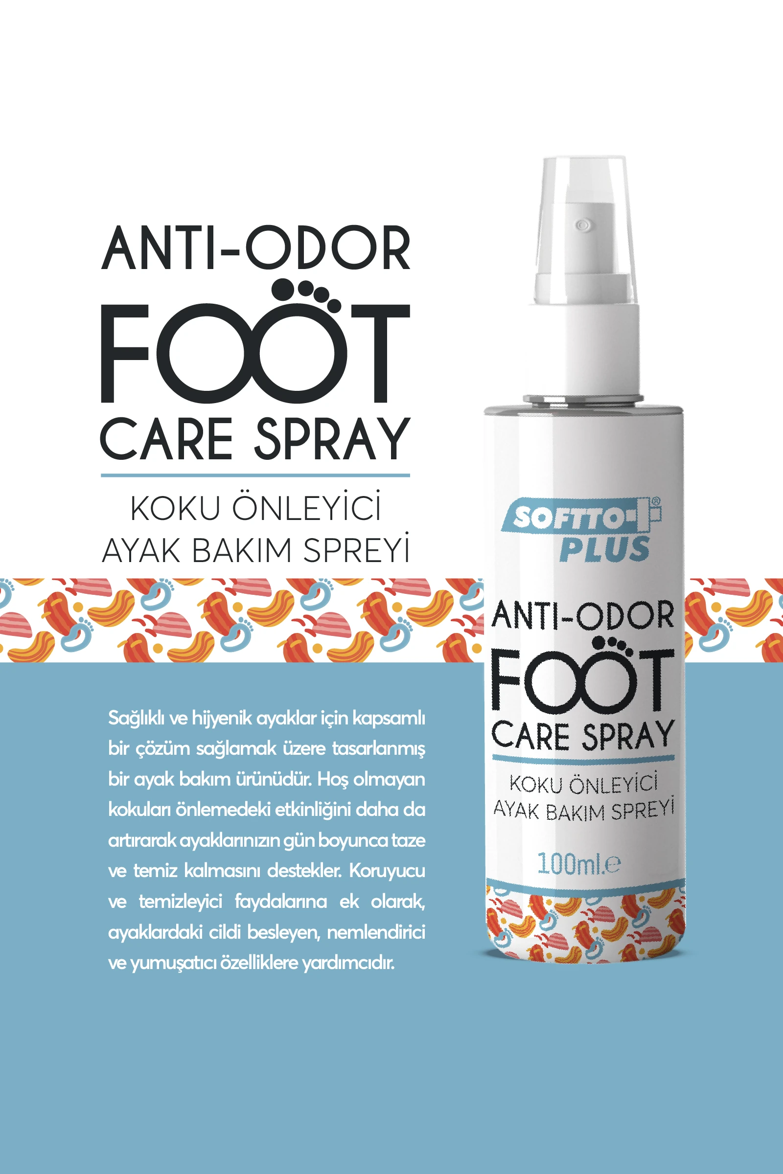 Ayak Koku Önleyici Ferahlatıcı Nemlendirici ve Yumuşatıcı Sprey 100 ml