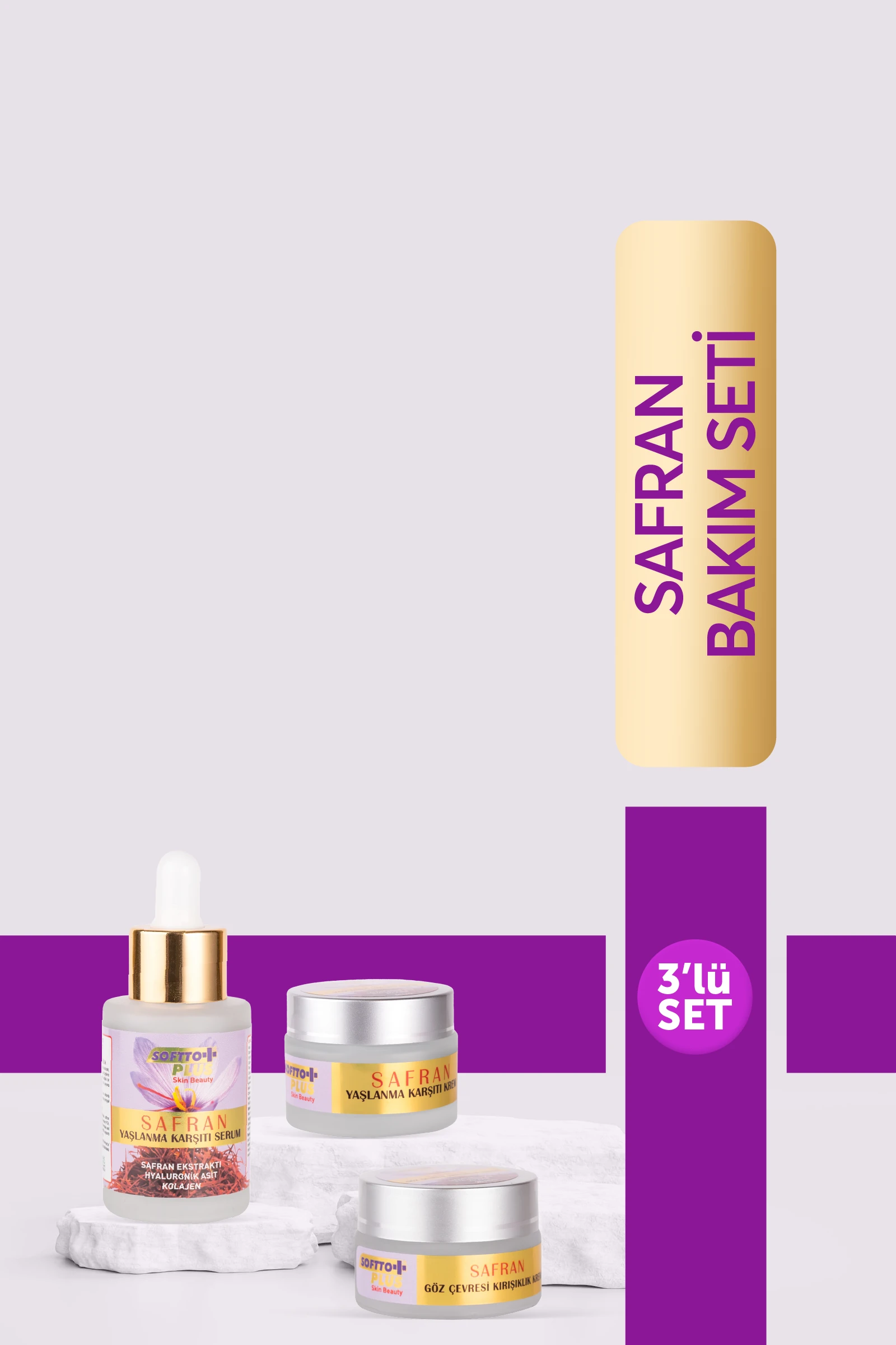 Safran Yaşlanma Karşıtı Set (Yüz Kremi+Serum+Göz Çevresi Kırışıklık Karşıtı Krem)