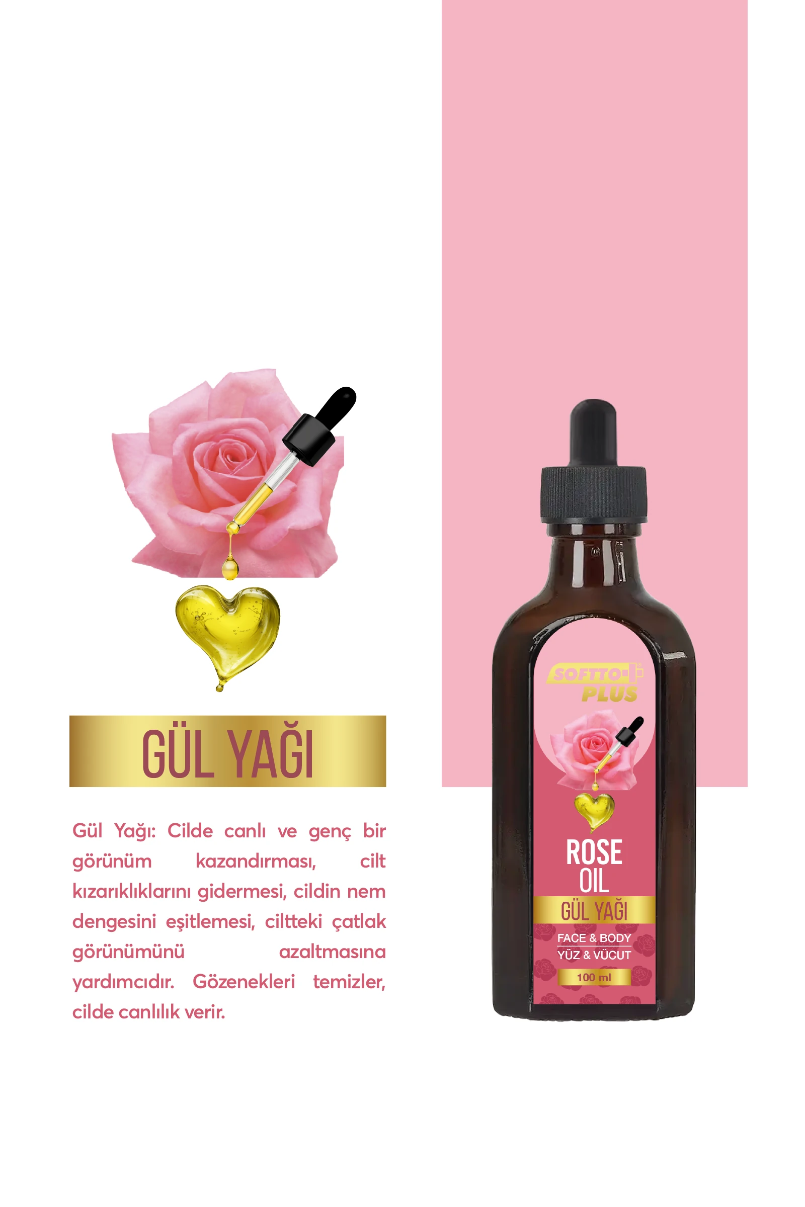 Gül Cilde Canlılık Veren Kızarıkların Giderilmesine Yardımcı Yüz ve Vücut Yağ 100 ml