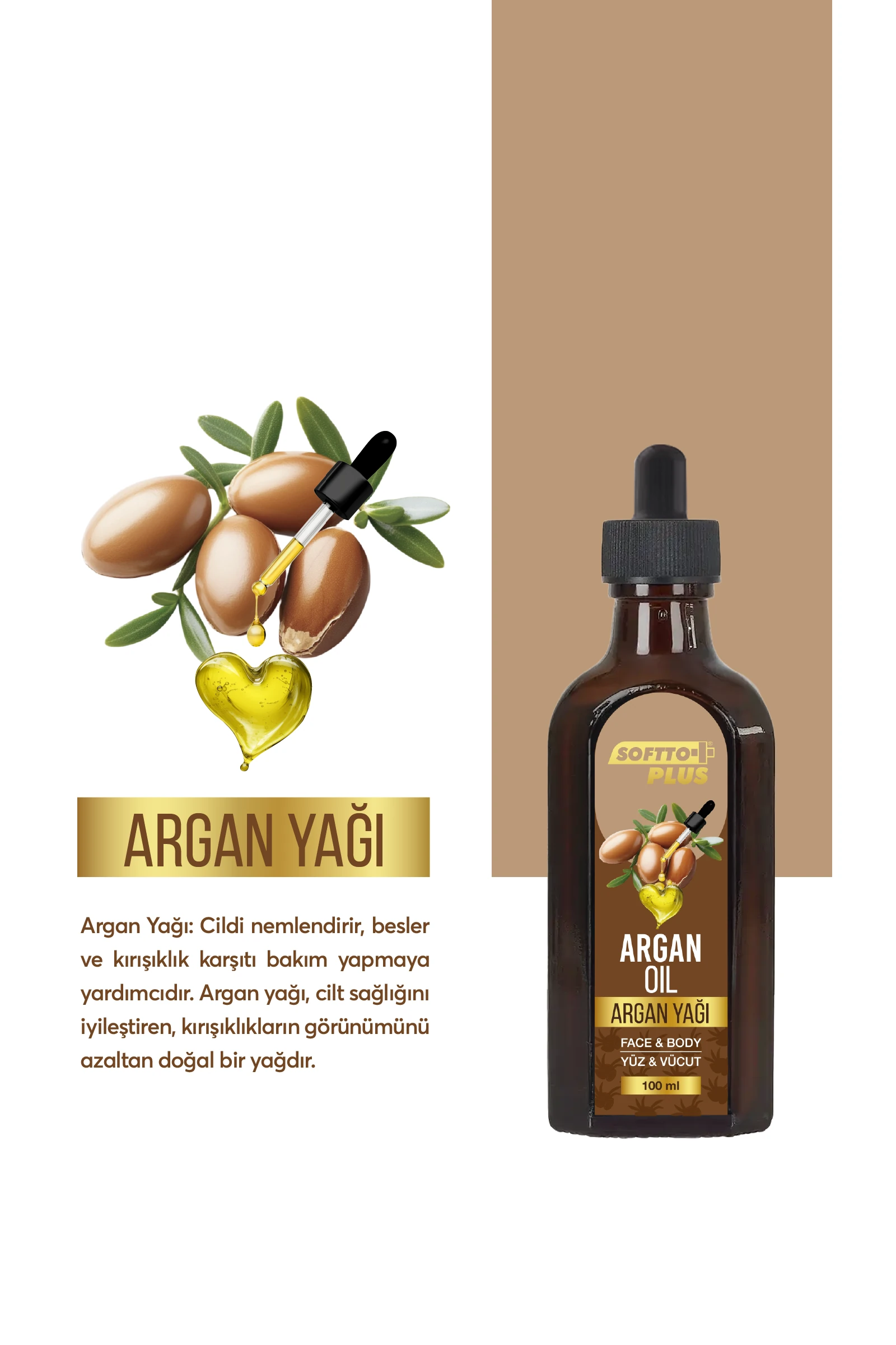 Argan Cilt Nemlendirme Etkili Yüz ve Vücut Yağı 100 ml