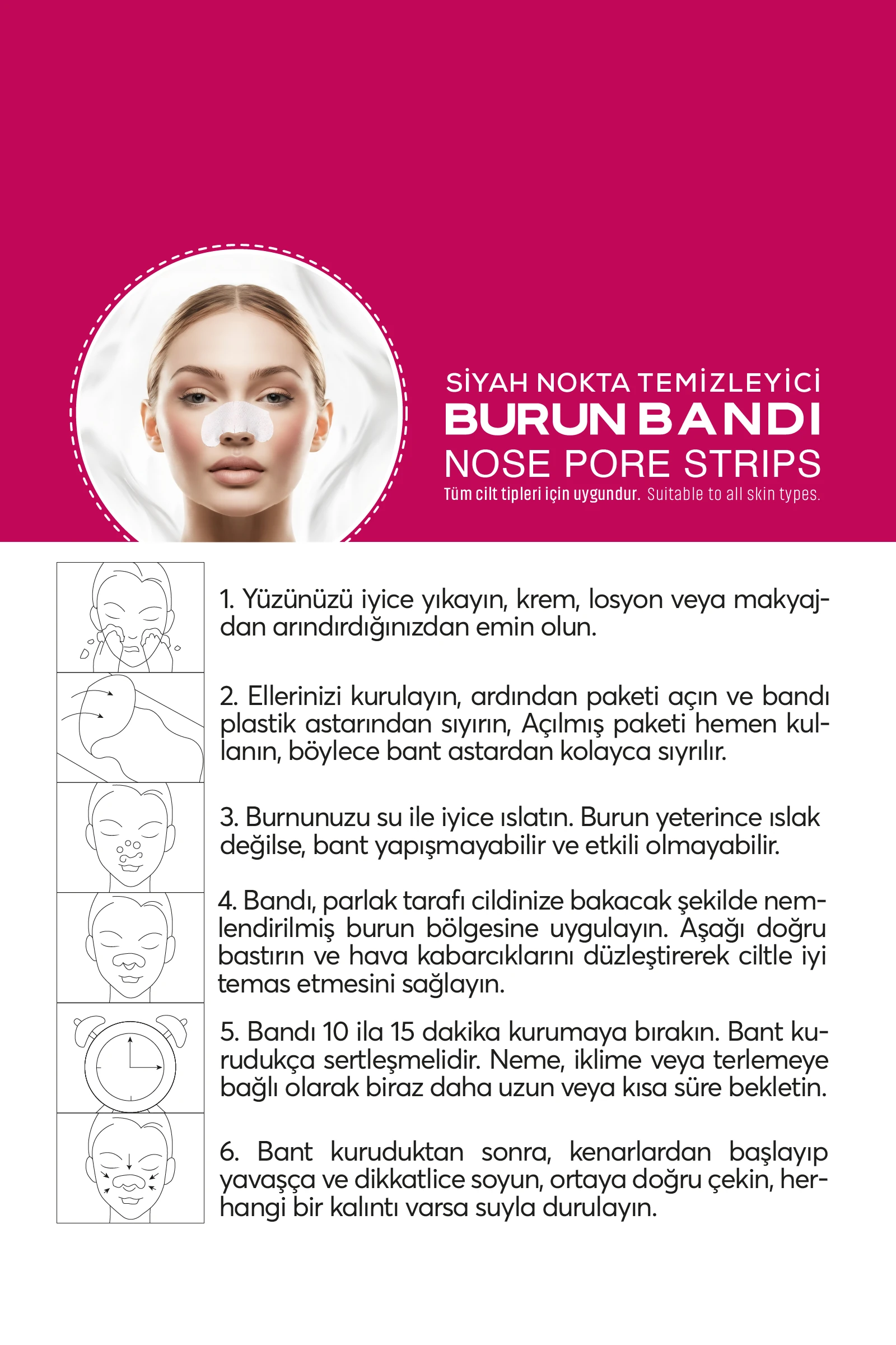 Kadınlar için Siyah Nokta ve Gözenek Temizleyici Burun Bandı 6 Adet