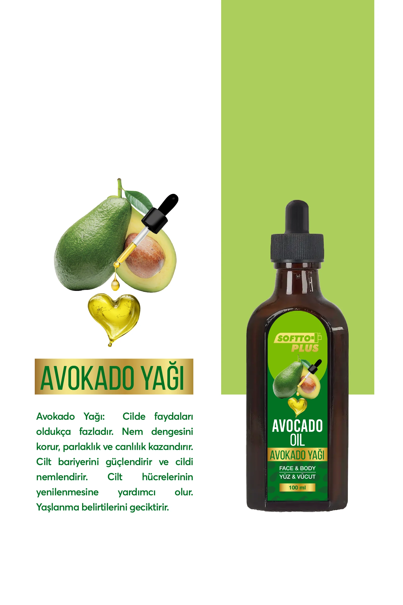 Avokado Cilt Bariyerini Güçlendiren Parlaklık Canlılık Kazandıran Yüz ve Vücut Yağ100 ml