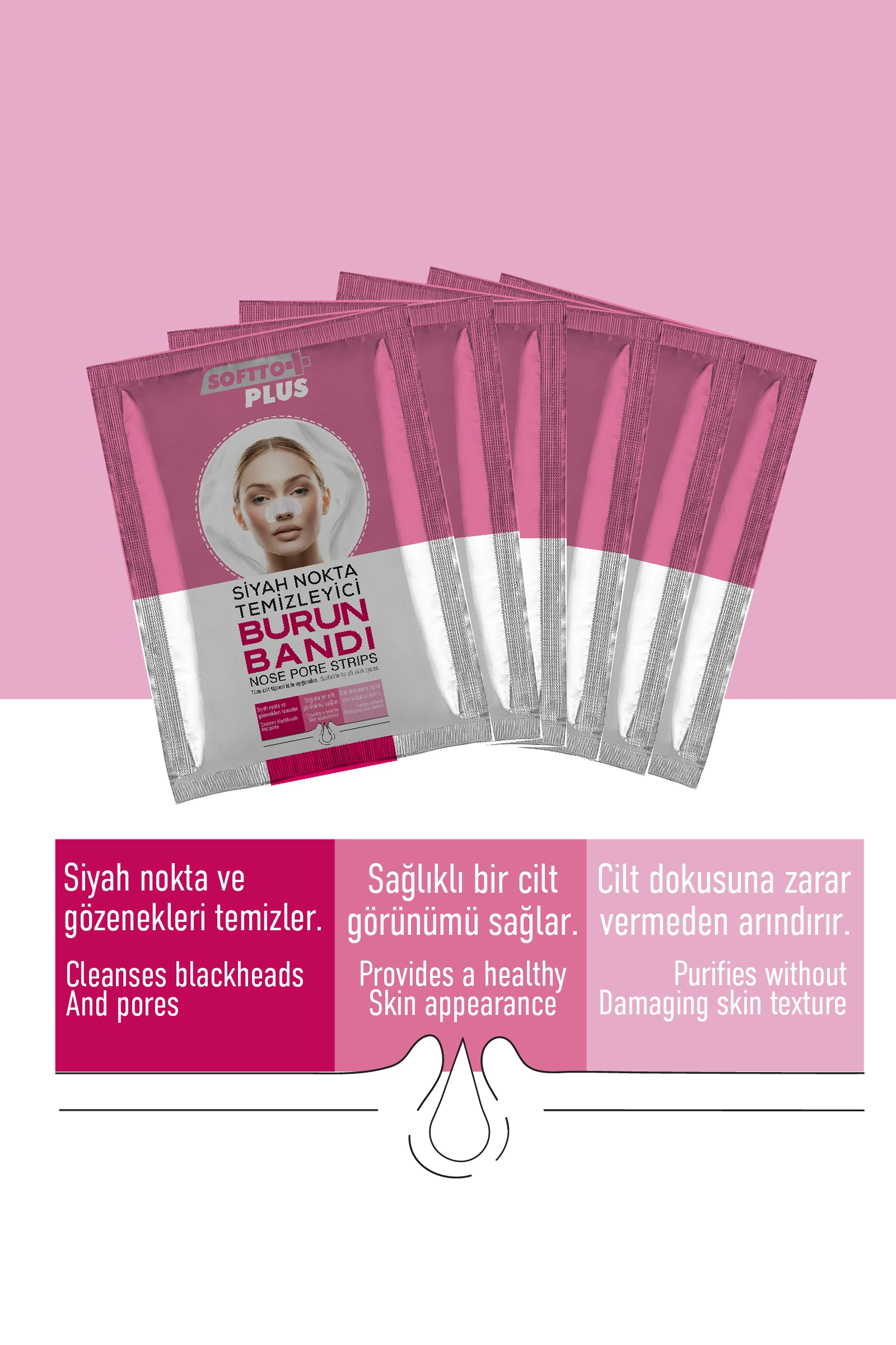 Kadınlar için Siyah Nokta ve Gözenek Temizleyici Burun Bandı 6 Adet