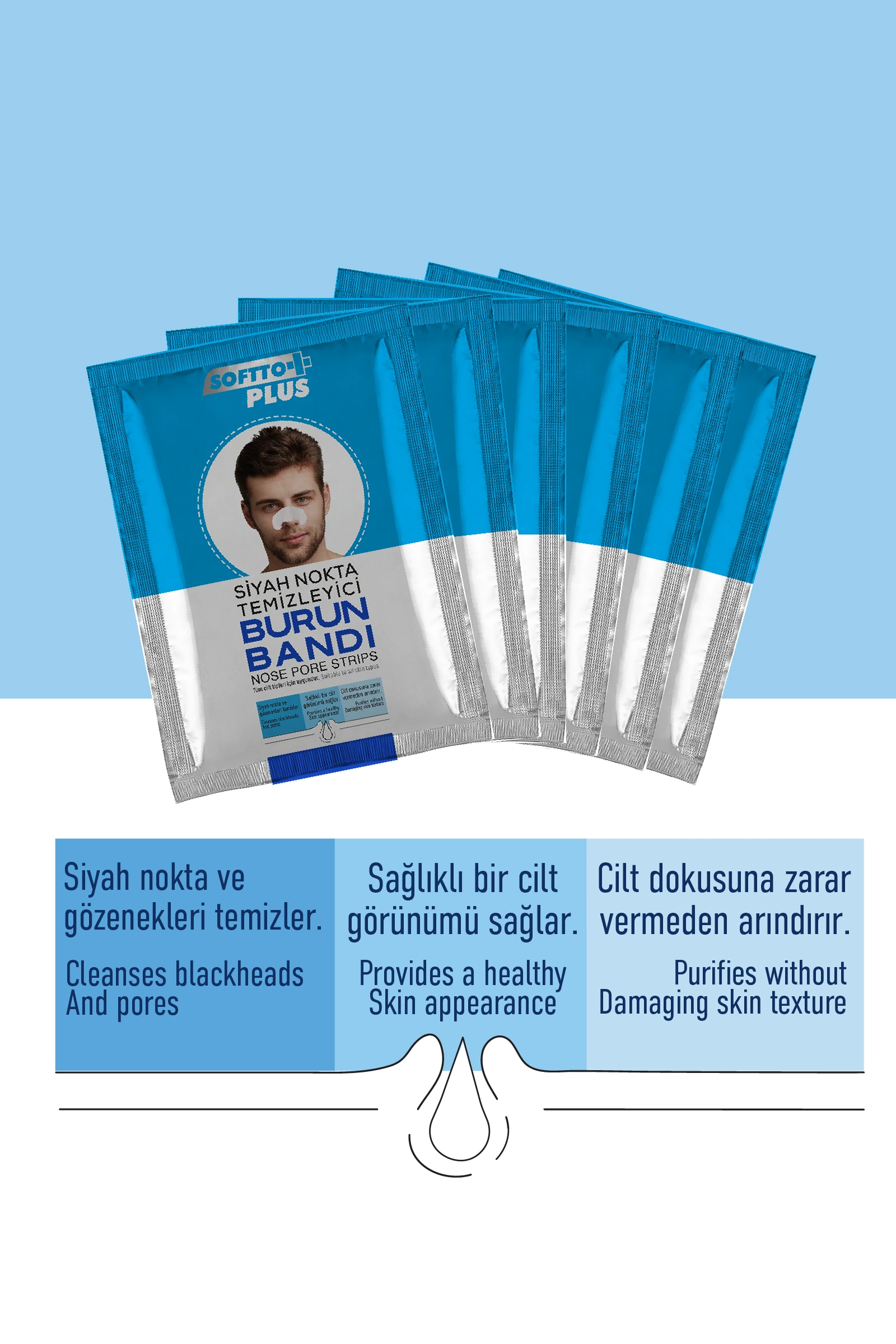 Erkekler için Siyah Nokta ve Gözenek Temizleyici Burun Bandı 6 Adet