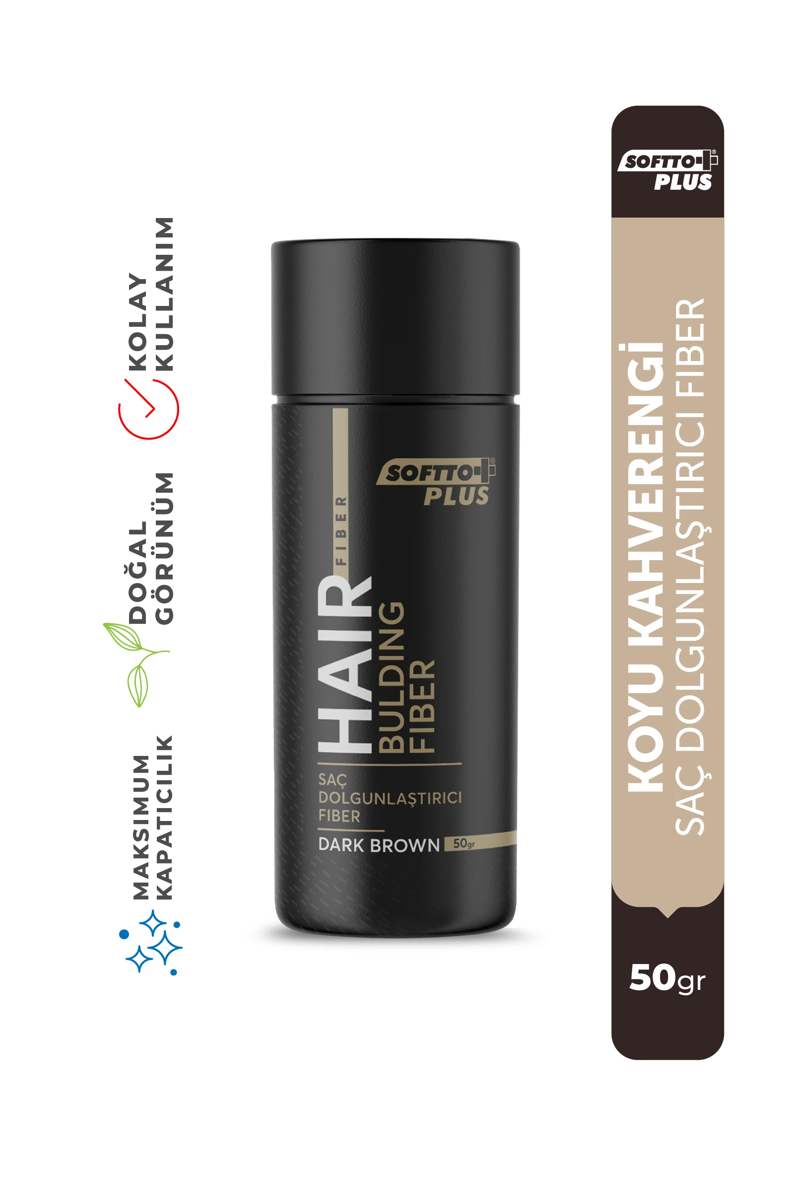 Softto Plus Saç Dolgunlaştırıcı Anında Dolgunluk Sağlayan Koyu Kahverengi Fiber 50 gr.
