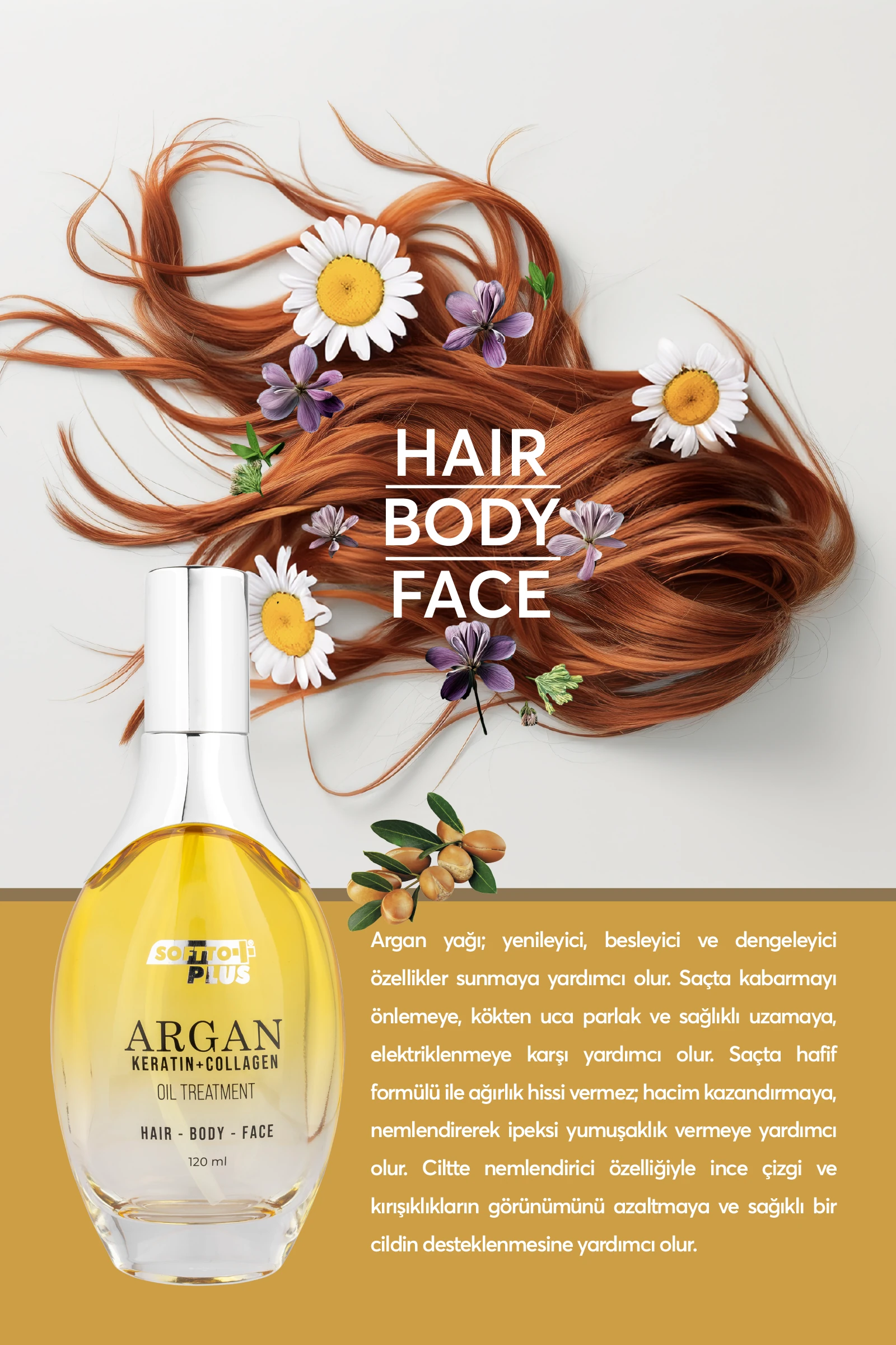Argan İçerikli Saç Vücut ve Cilt Bakım Yağı 120 ml