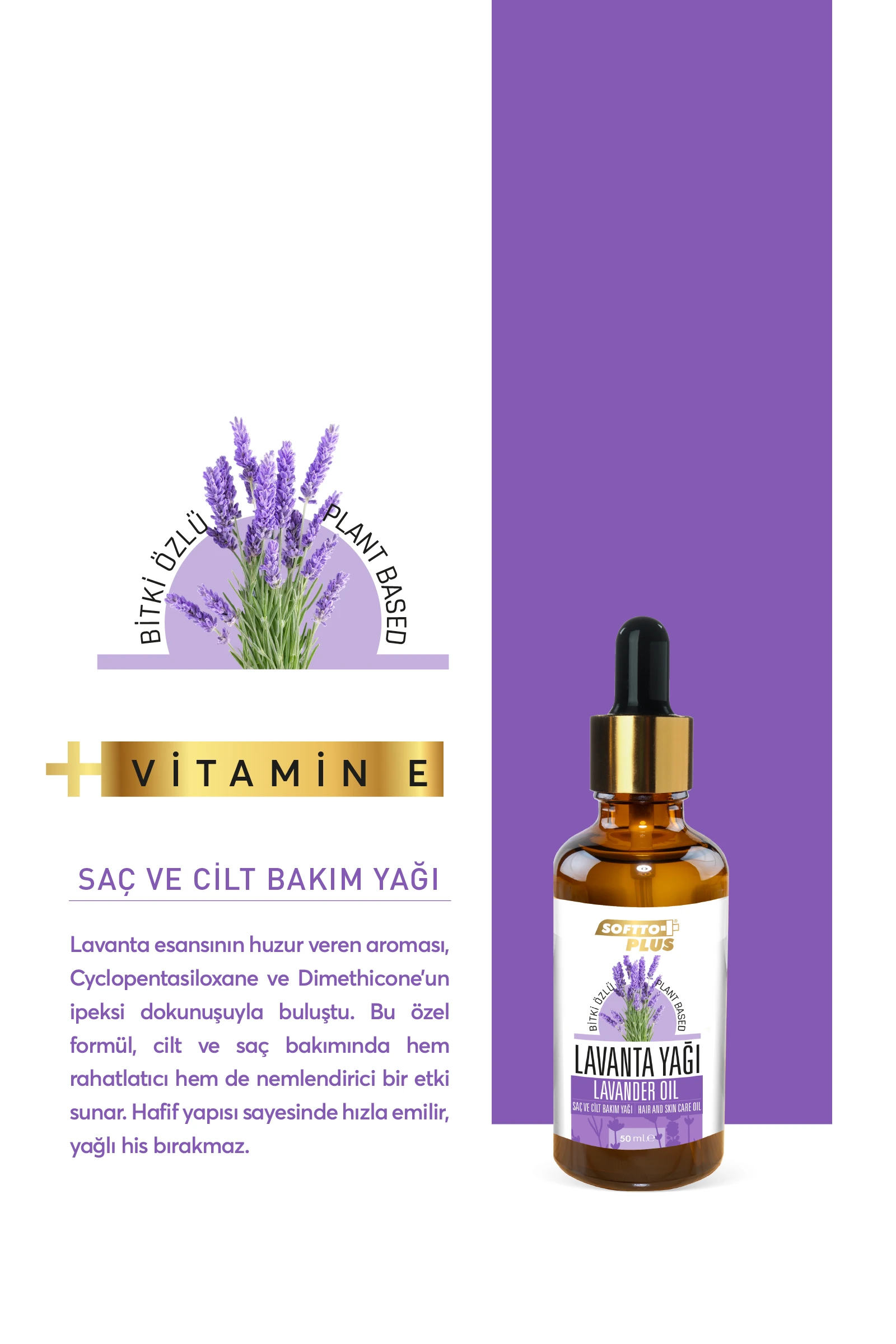 Softto Plus Rahatlatıcı ve Nemlendirici Lavanta Saç ve Cilt Bakım Yağı 50 ml