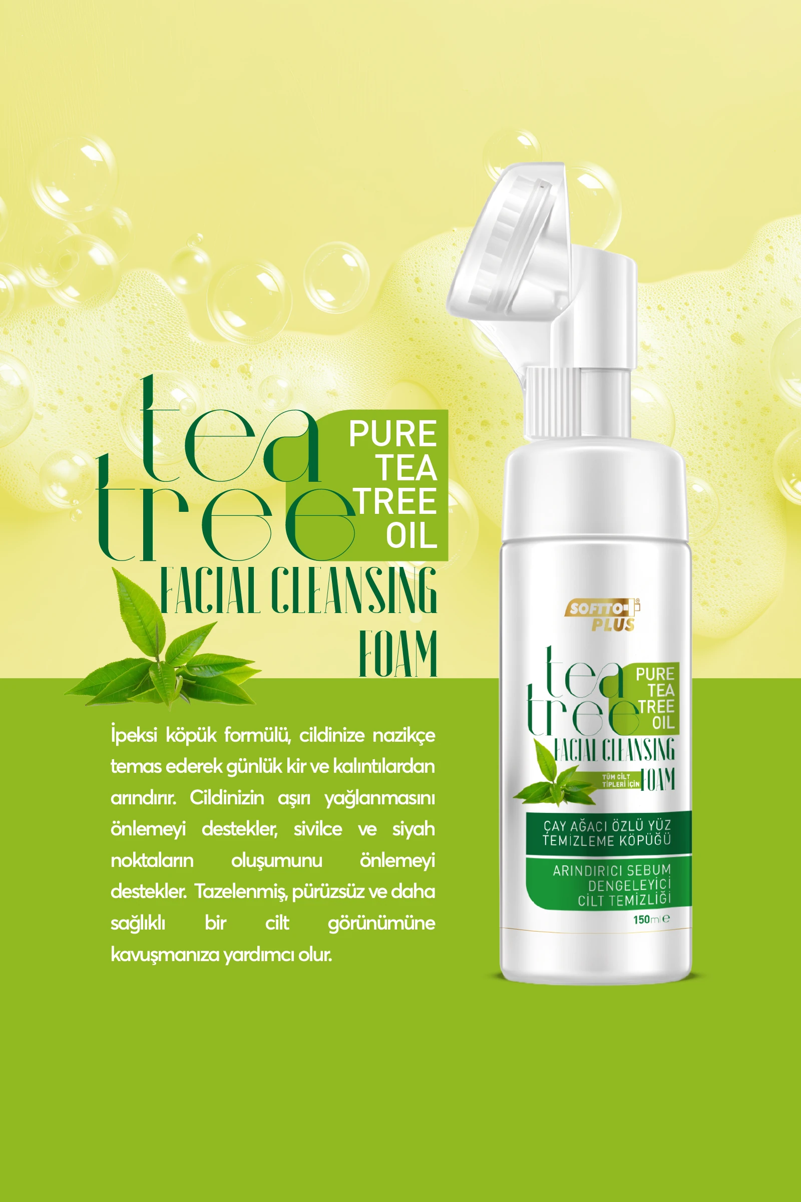 Çay Ağacı Özlü Yağlanma Karşıtı Sebum Dengeleyici Fırçalı Yüz Temizleme Köpüğü 150ml