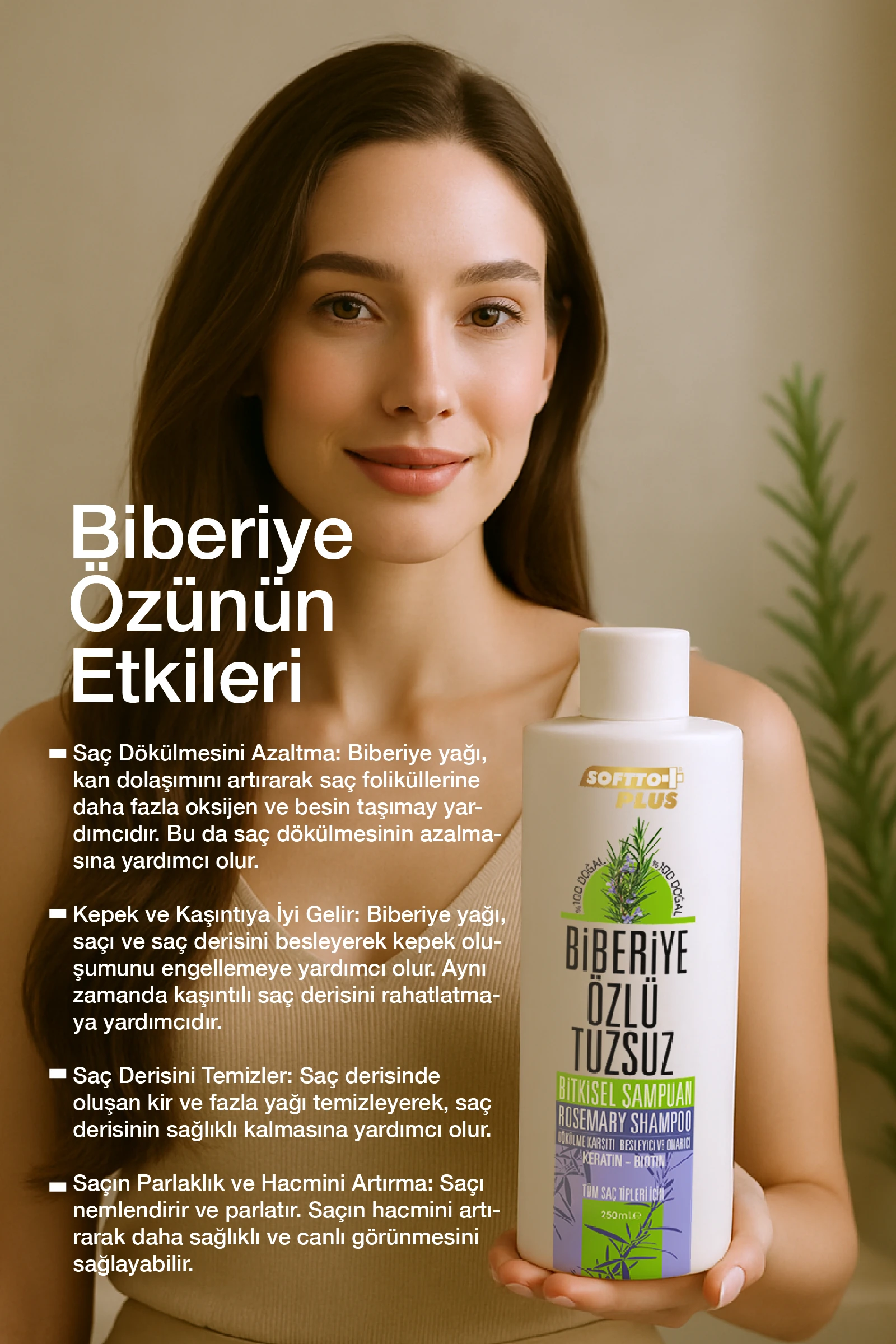 SOFTTO PLUS BİBERİYE ÖZLÜ TUZSUZ ŞAMPUAN 250 ML