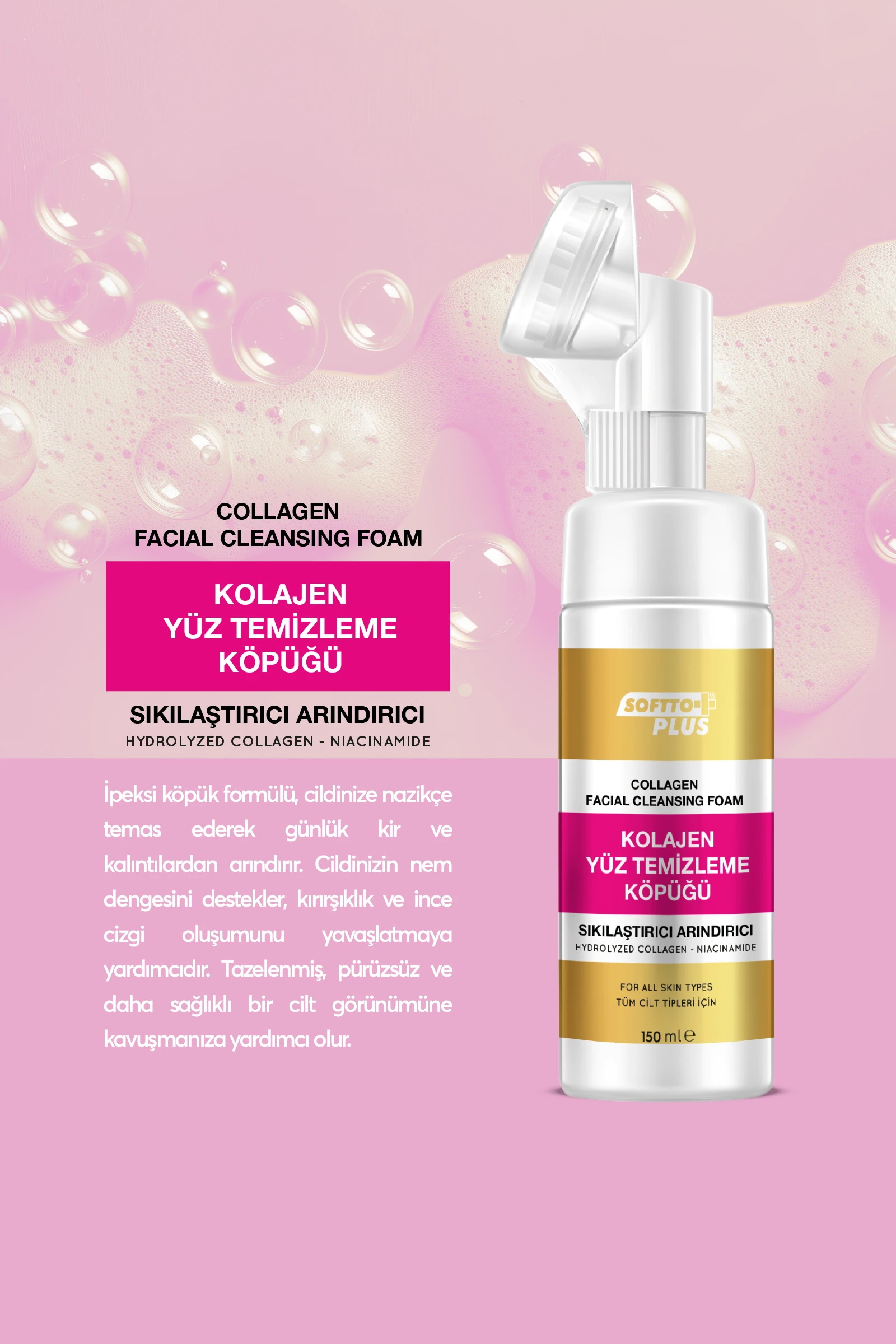 Özel Fırçalı Sıkılaştırıcı Arındırıcı Niacinamide+Kolajen Yüz Temizleme Köpüğü 150 ml