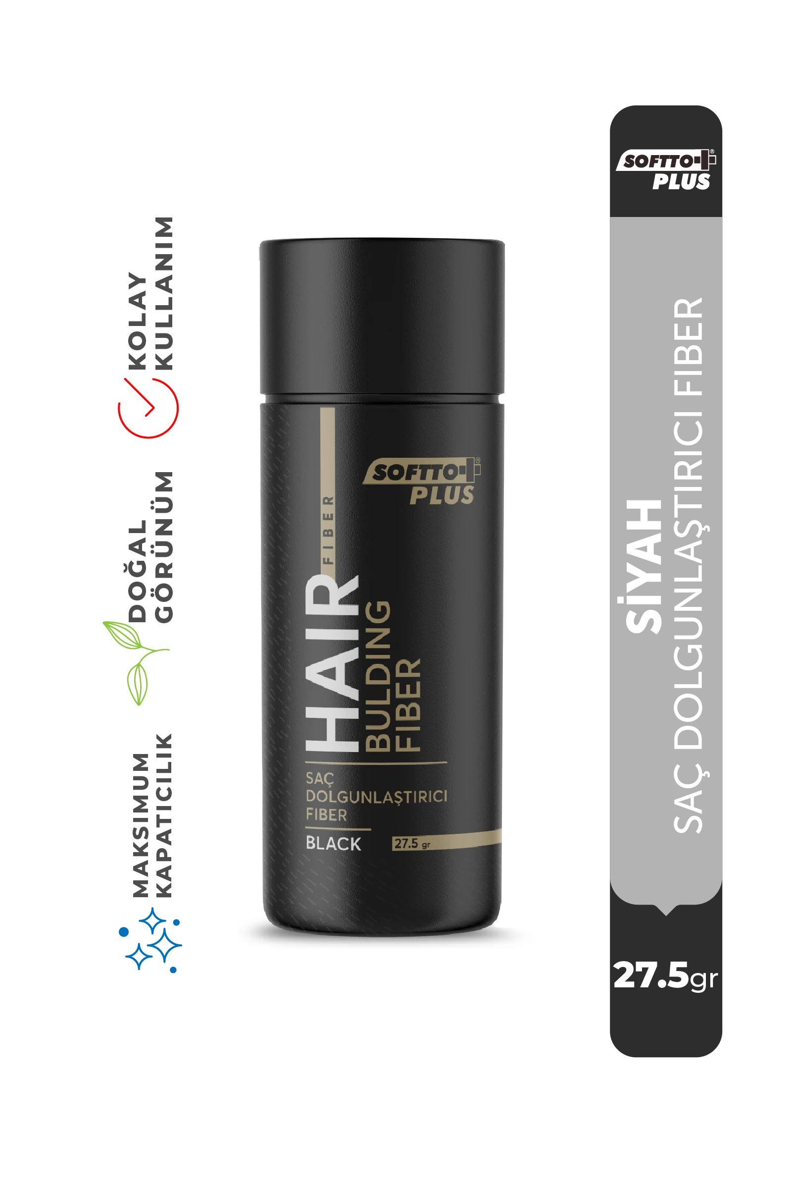 Softto Plus Saç Dolgunlaştırıcı Anında Dolgunluk Sağlayan Siyah Renk Fiber 27.5 gr.