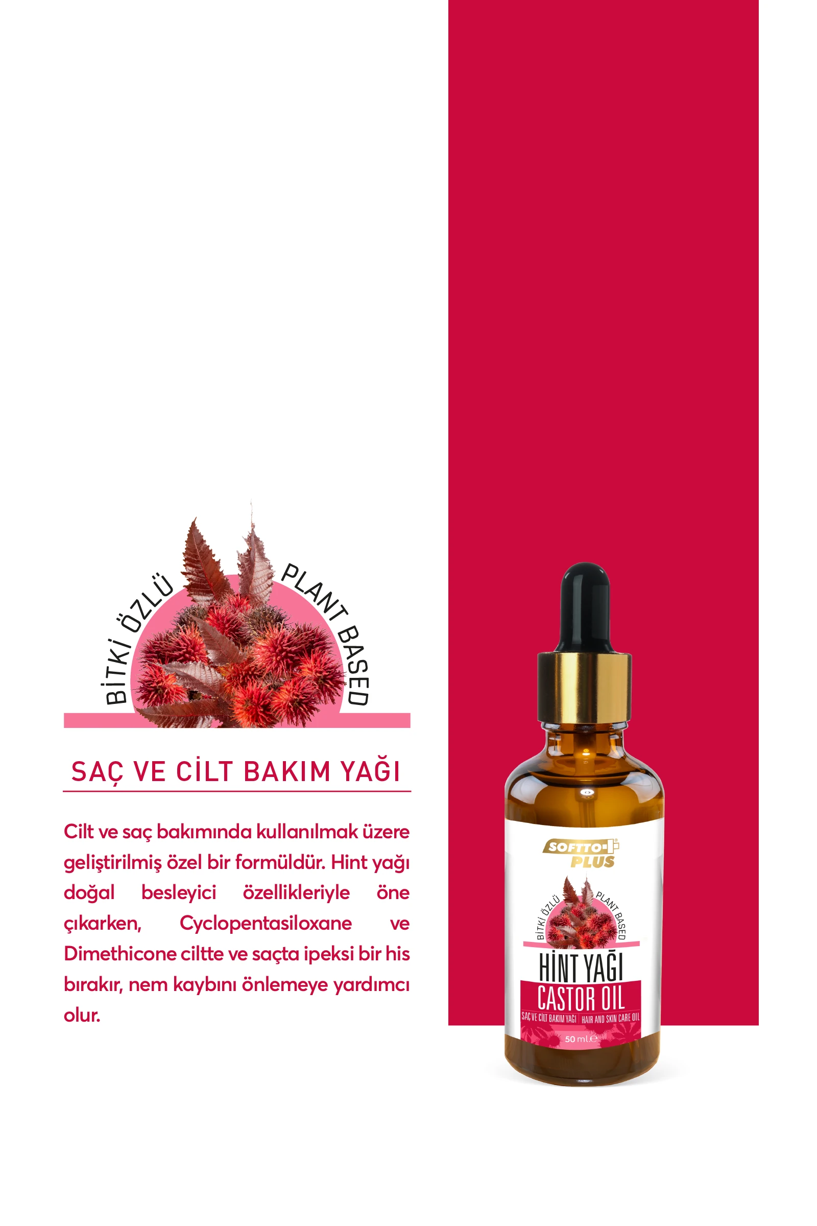 Softto Plus Saç ve Cilt Bakım Hint Yağı 50 ml