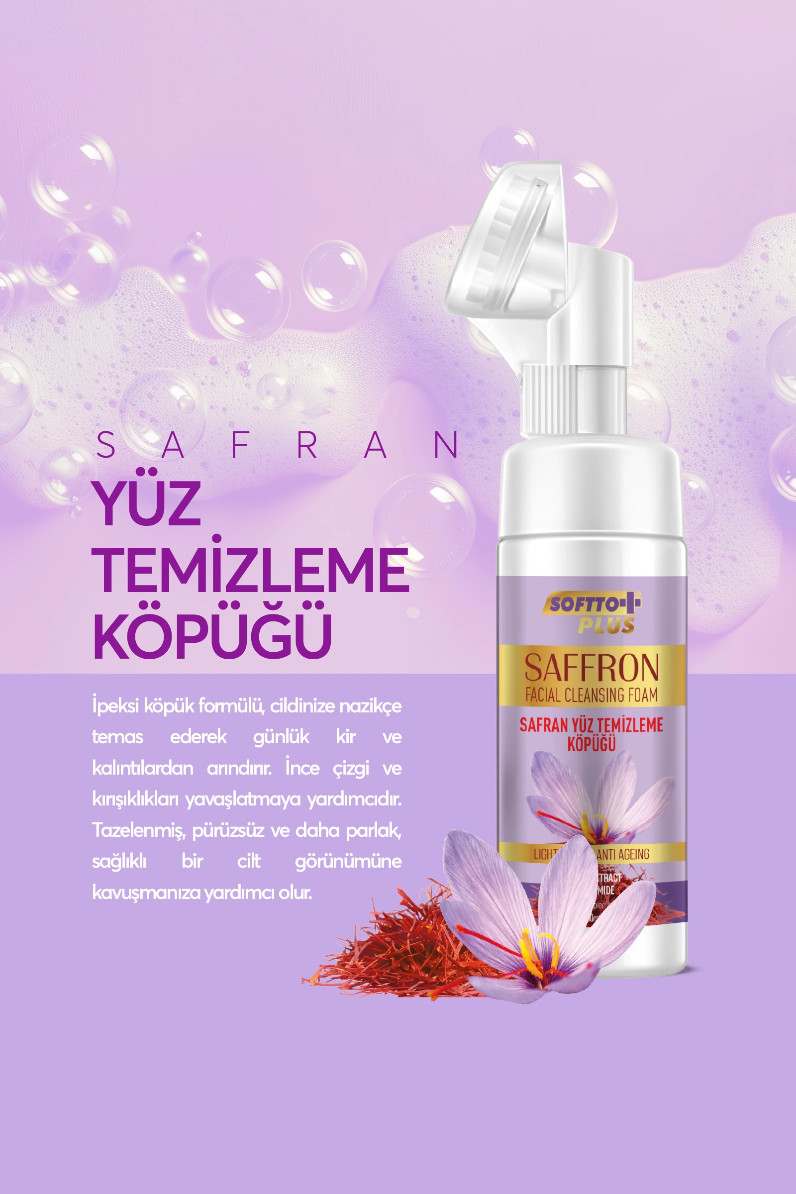 Aydınlatıcı ve Niacinamide içerikli Safran Fırçalı Yüz Temizleme Köpüğü 150ml