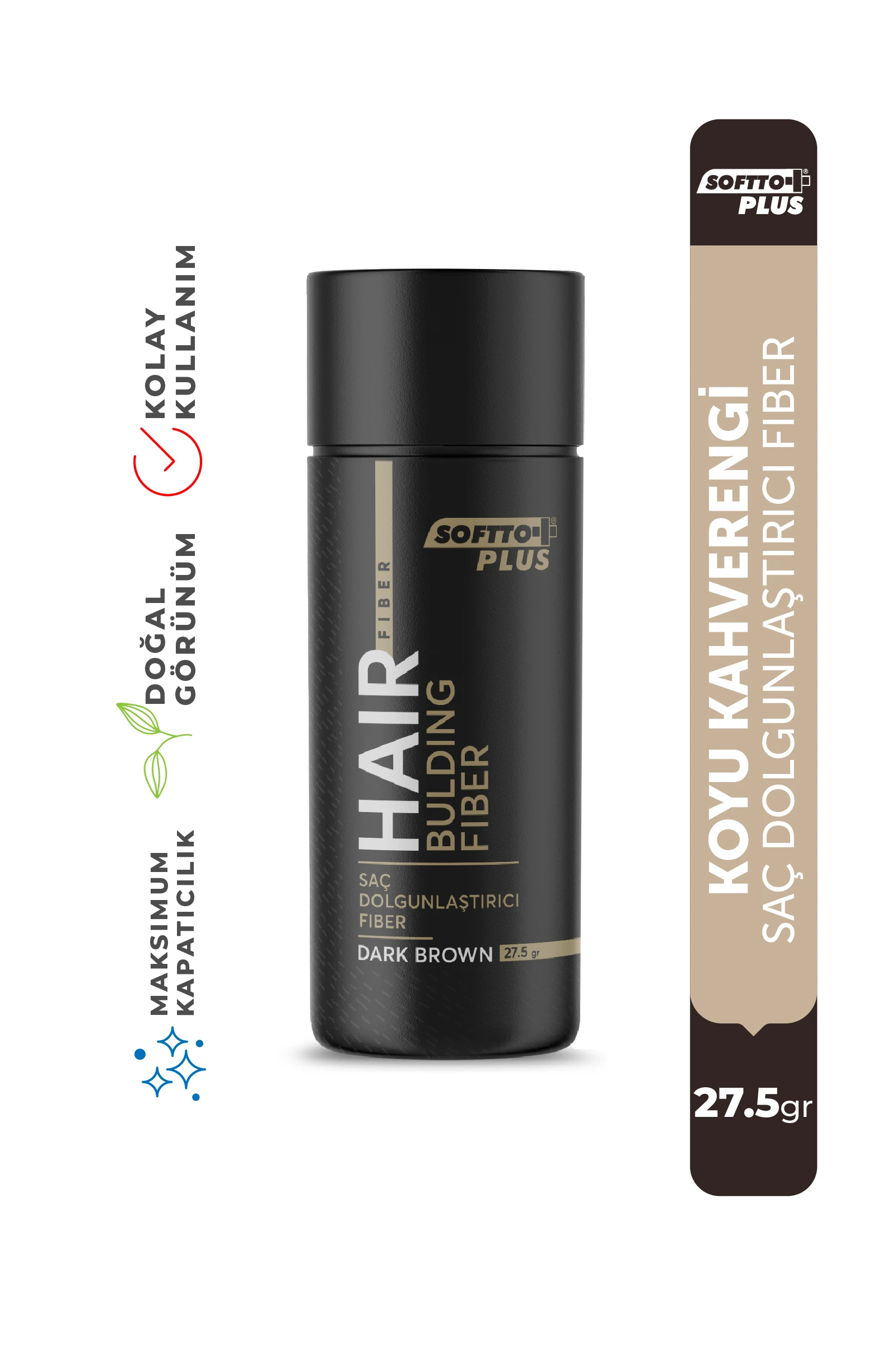 Softto Plus Saç Dolgunlaştırıcı Anında Dolgunluk Sağlayan Koyu Kahverengi Fiber 27.5 gr.