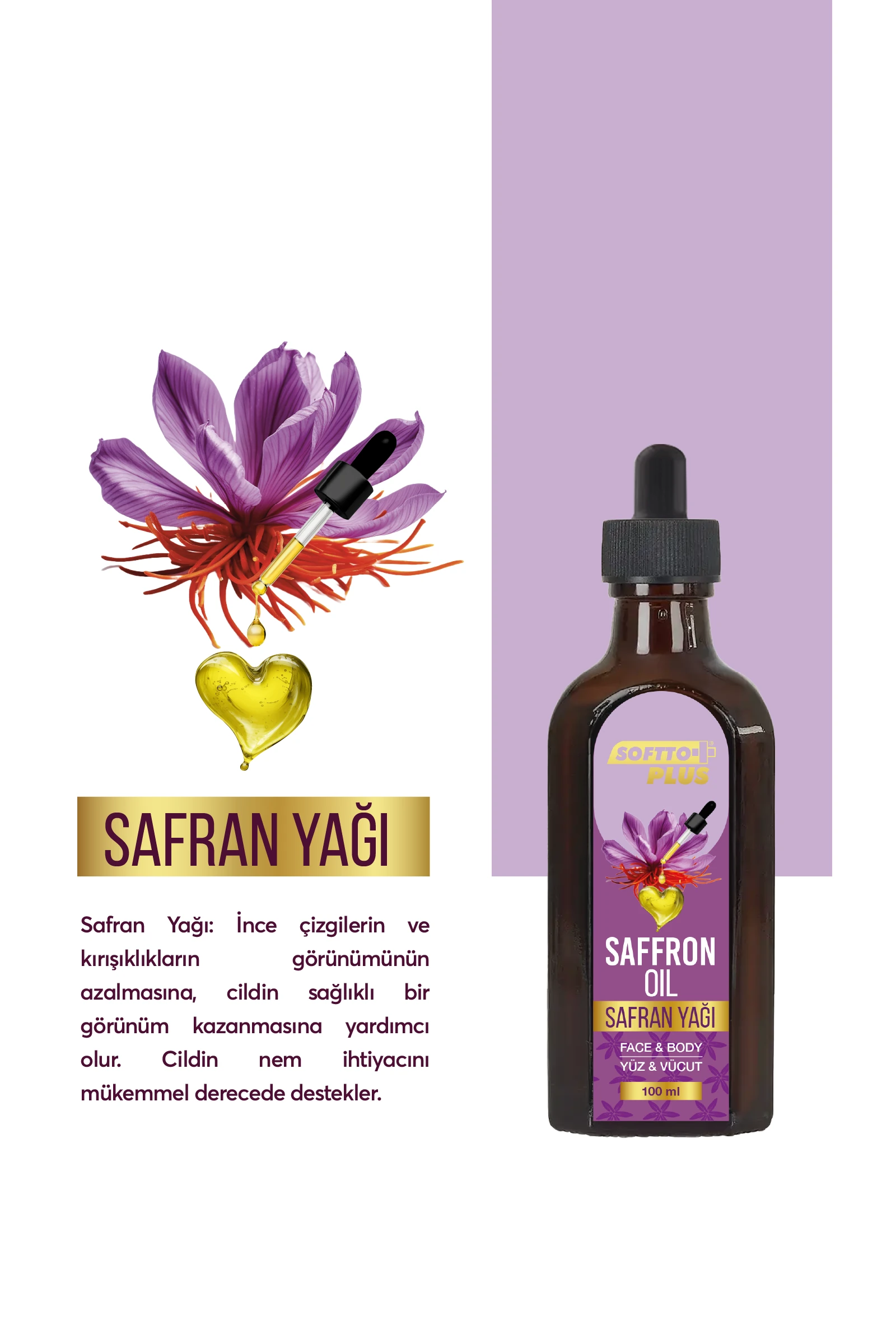 Safran Nemlendiren Kırışıklık Görünümünün Azalmasına Yardımcı Yüz ve Vücut Yağ 100 ml