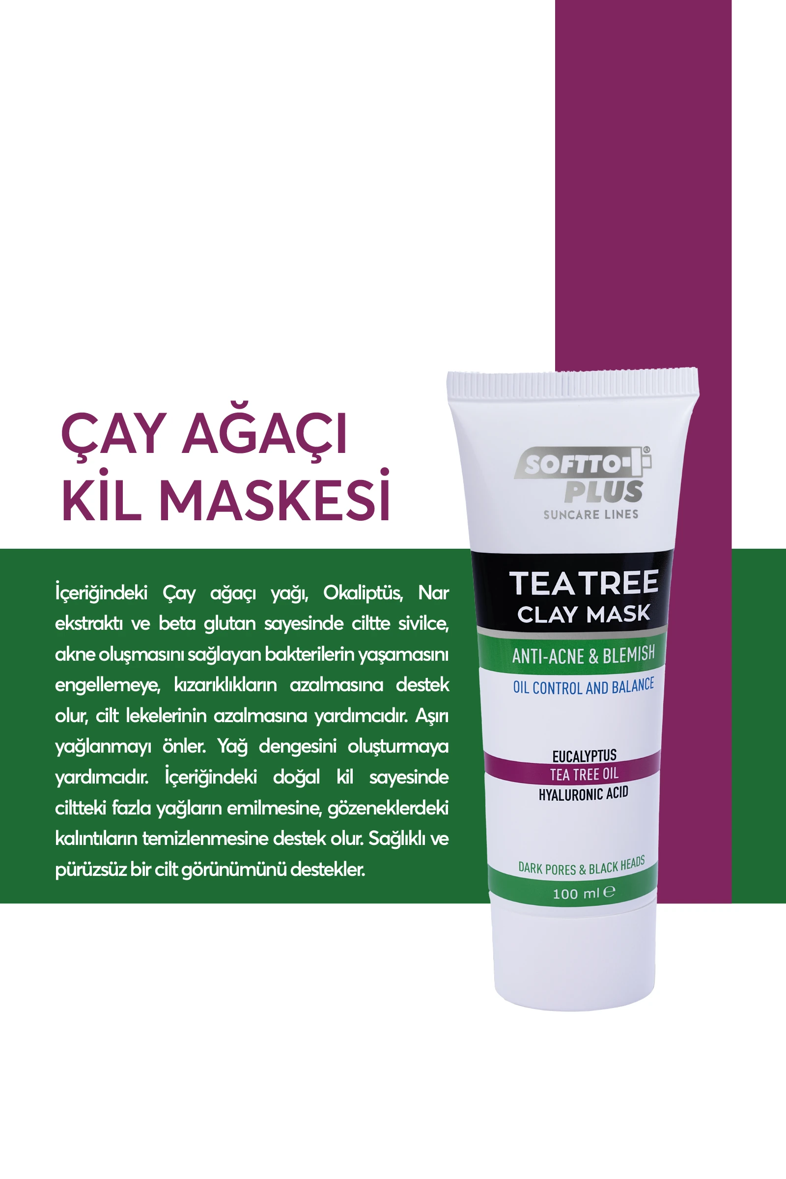 Çay Ağacı Sivilce ve Akne Karşıtı Kil Maskesi 100 ML